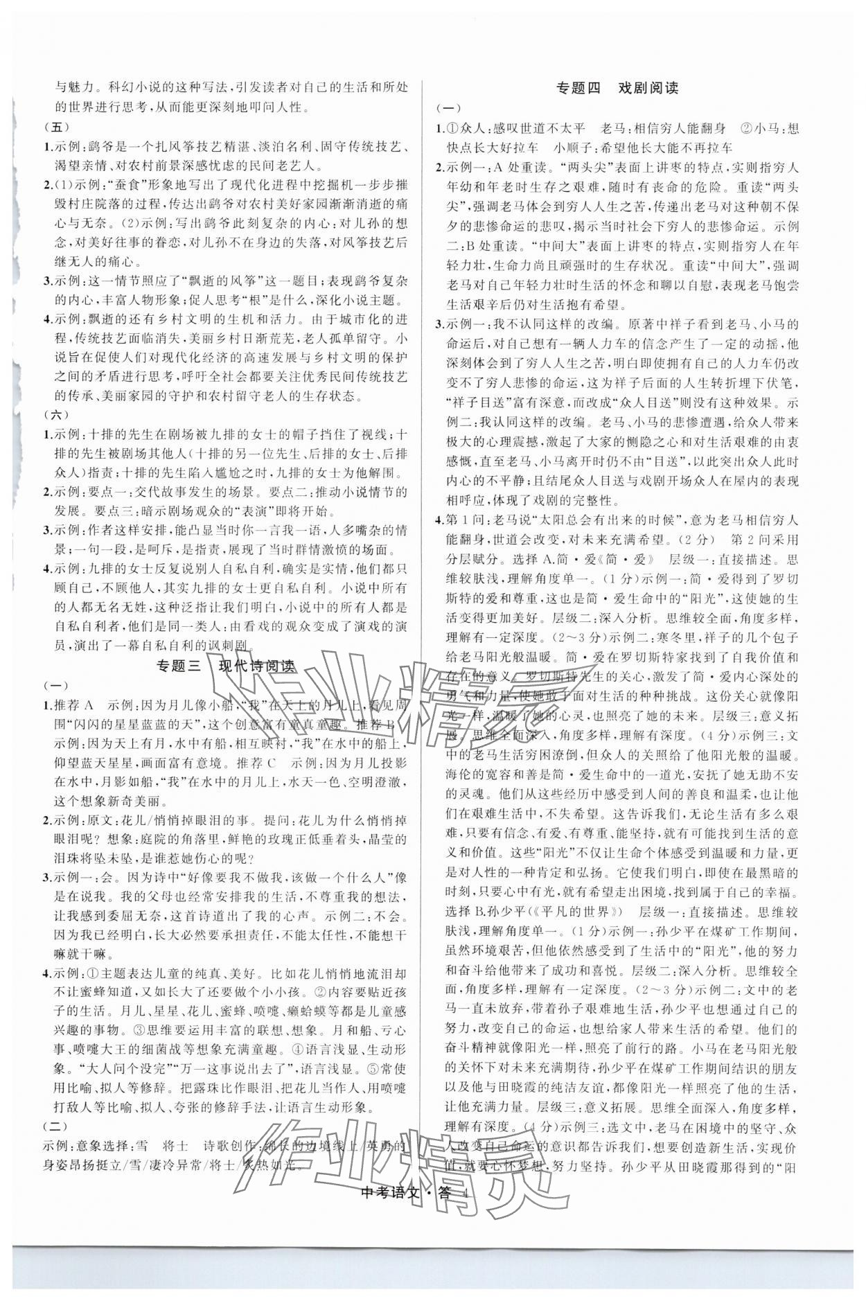 2025名師面對(duì)面中考滿分特訓(xùn)方案語(yǔ)文人教版浙江專版 參考答案第4頁(yè)