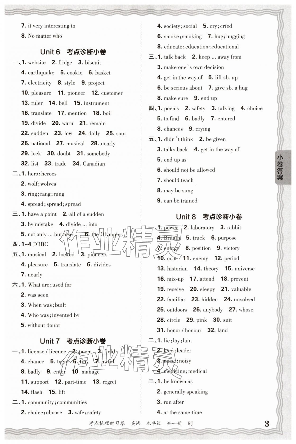 2025年王朝霞考点梳理时习卷九年级英语全一册人教版 第3页