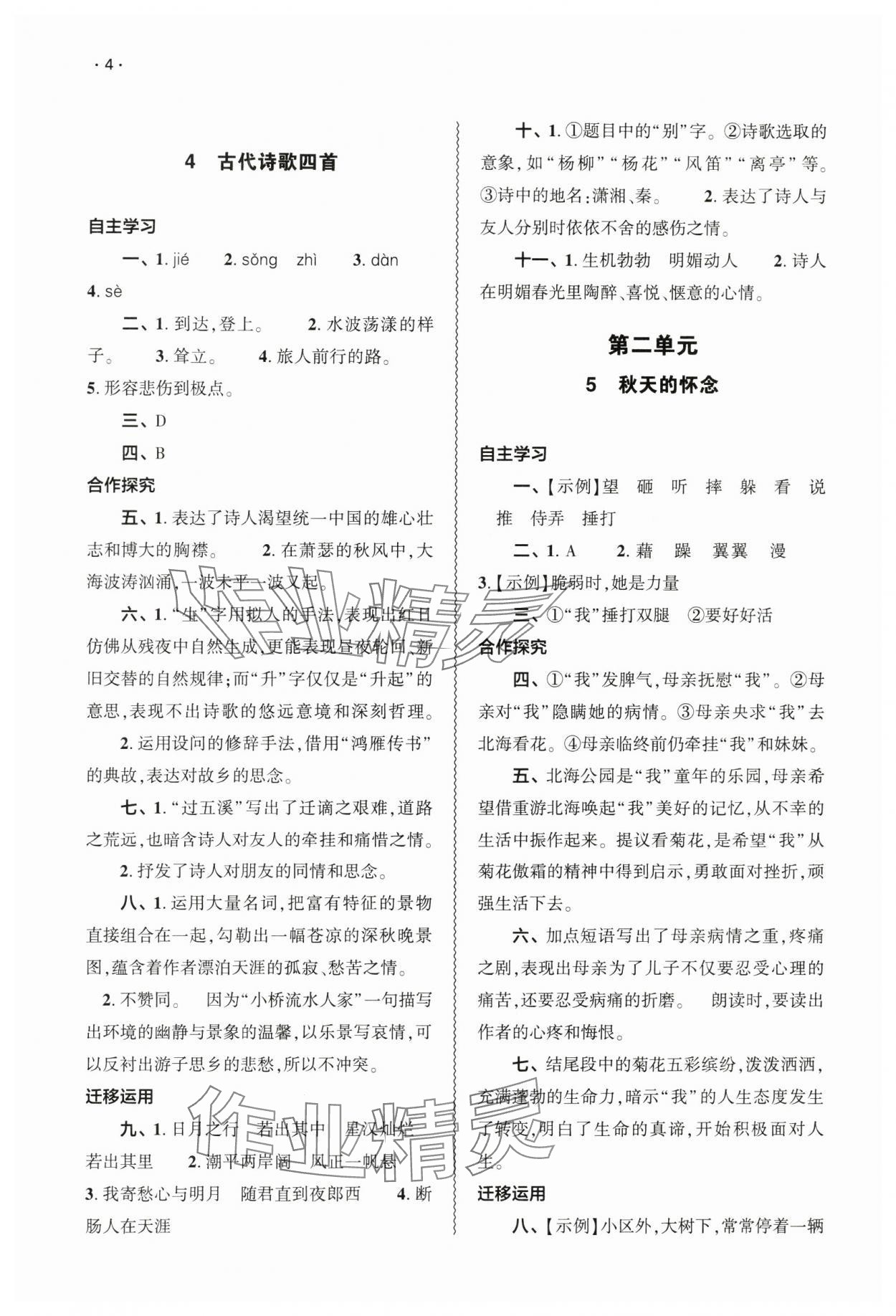 2024年基礎(chǔ)訓(xùn)練大象出版社七年級語文上冊人教版 參考答案第4頁