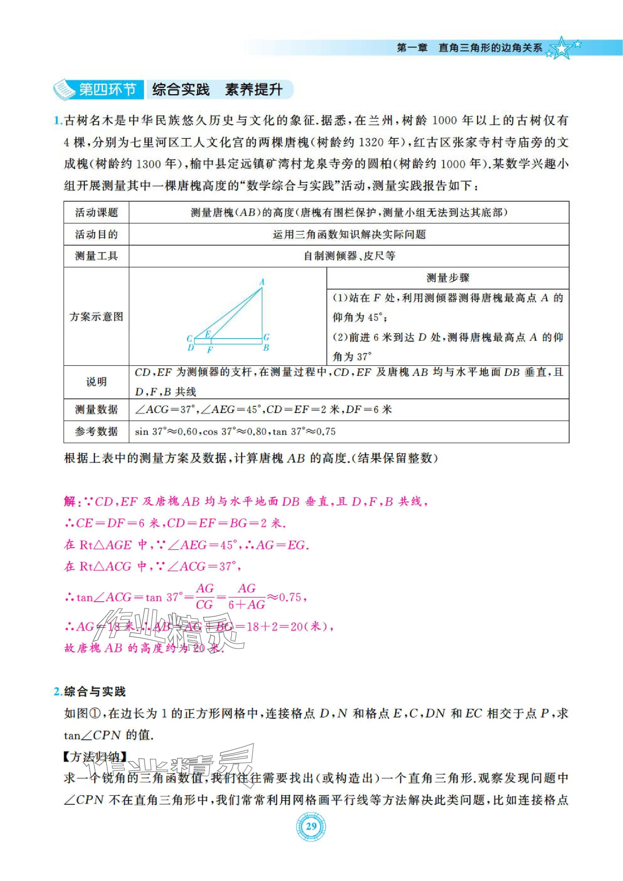 2025年五環(huán)導學九年級數(shù)學下冊北師大版 參考答案第29頁