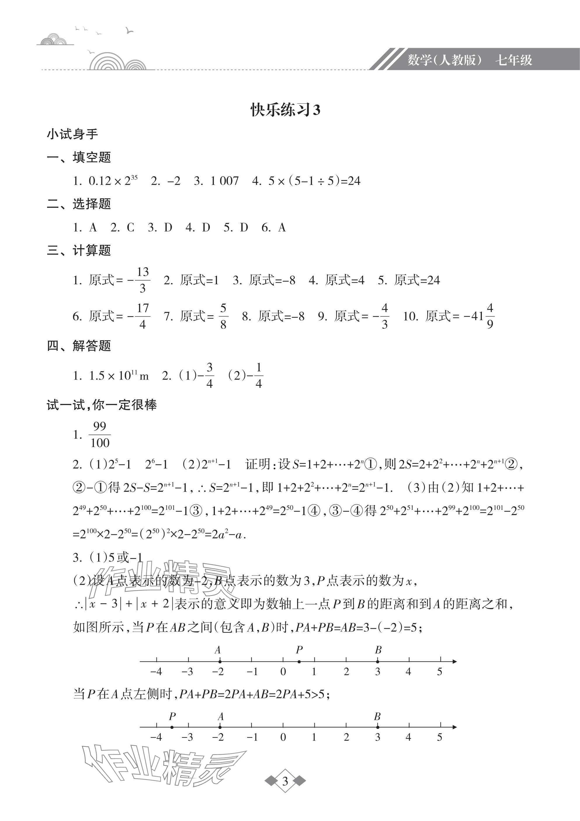 2025年寒假樂園海南出版社七年級數(shù)學(xué) 參考答案第3頁