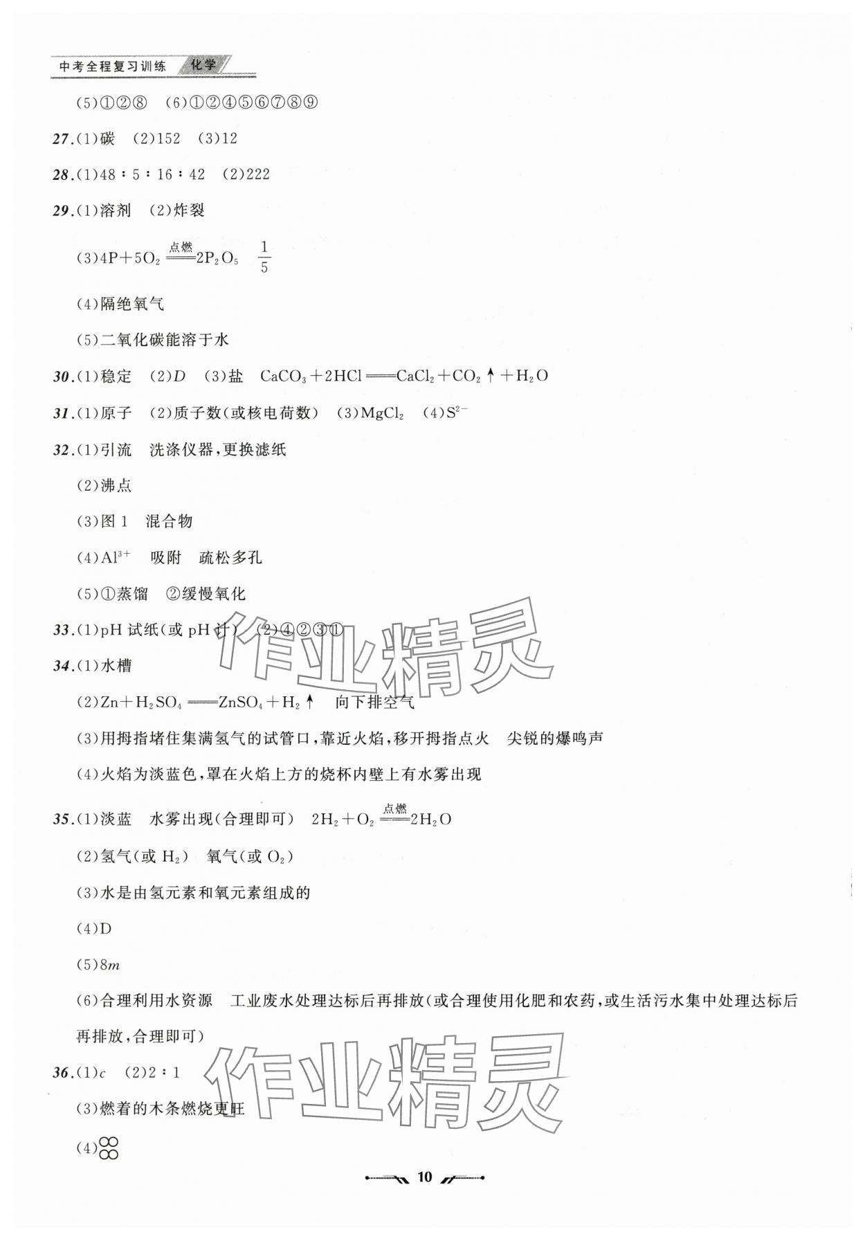 2025年中考全程复习训练化学辽宁专版 参考答案第10页