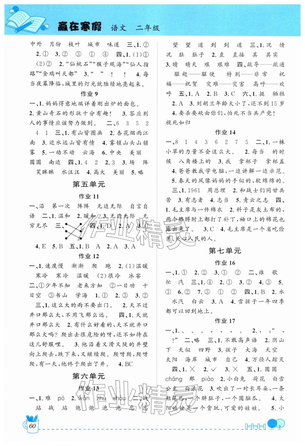 2026年赢在寒假安徽人民出版社二年级语文人教版五四制&nbsp;第2页