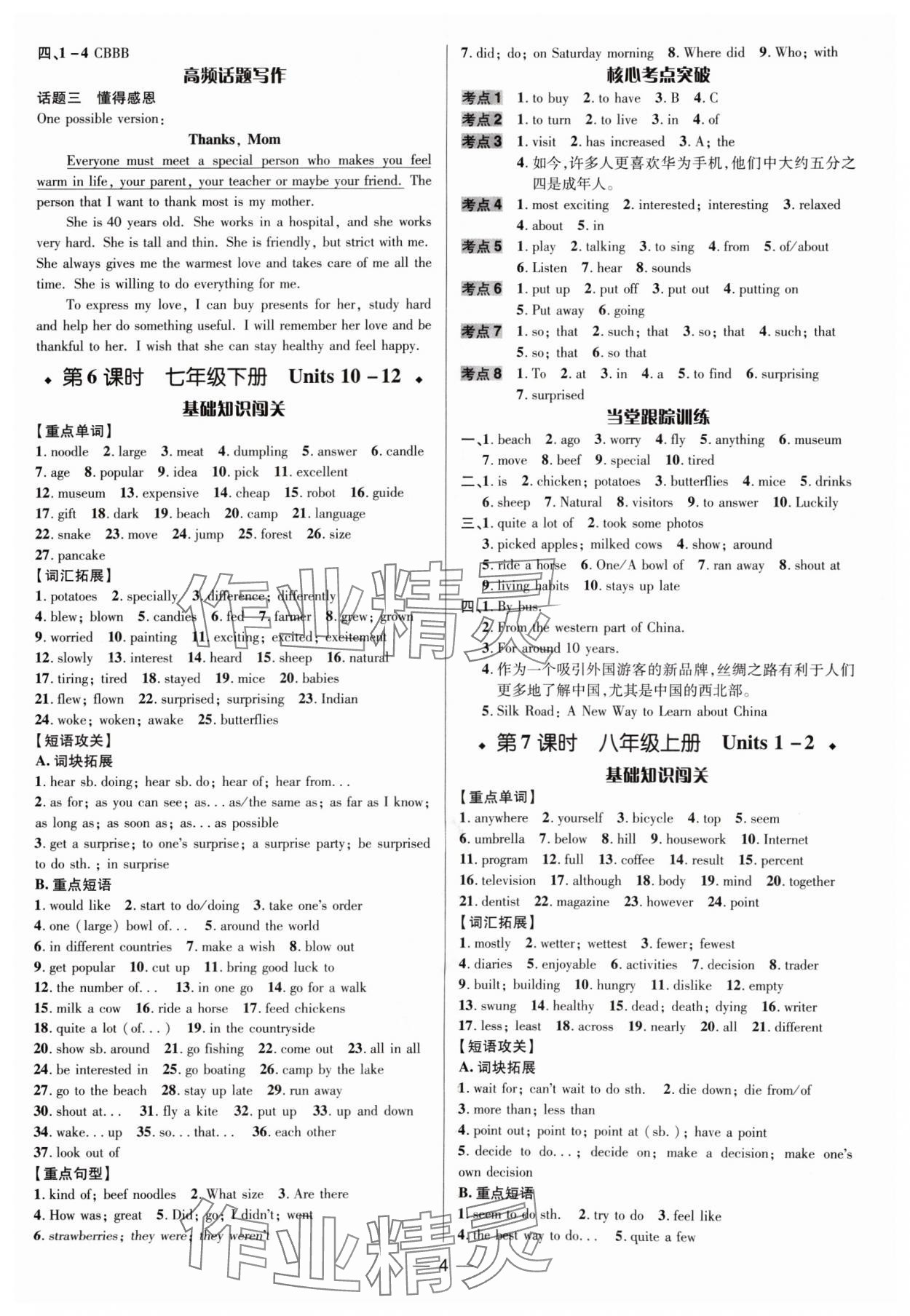 2024年中考對策英語人教版濟寧專版 參考答案第4頁