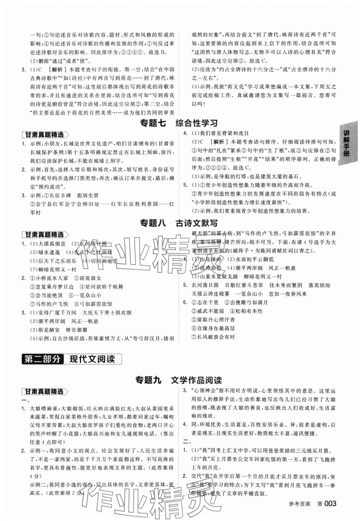 2025年全品中考復(fù)習(xí)方案語(yǔ)文甘肅專版 參考答案第2頁(yè)