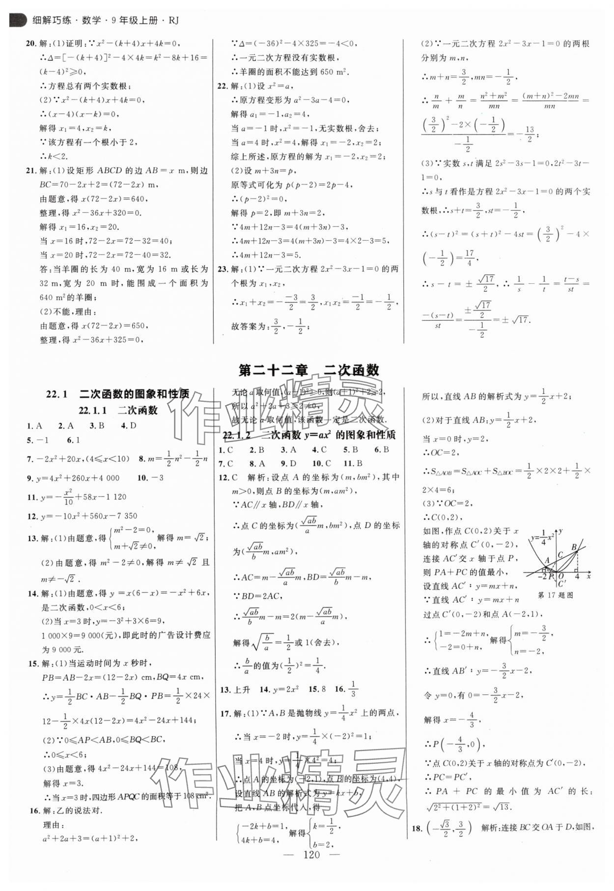 2024年细解巧练九年级数学上册人教版 参考答案第4页