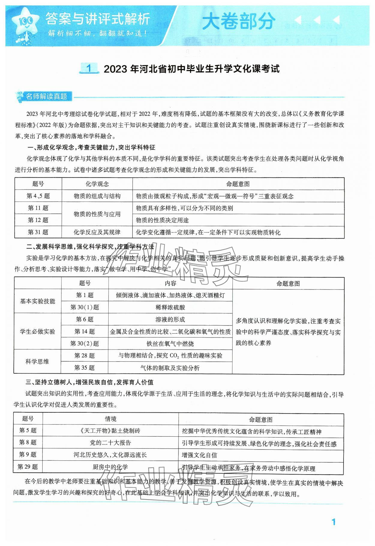 2024年金考卷45套匯編化學(xué)河北專版 參考答案第1頁