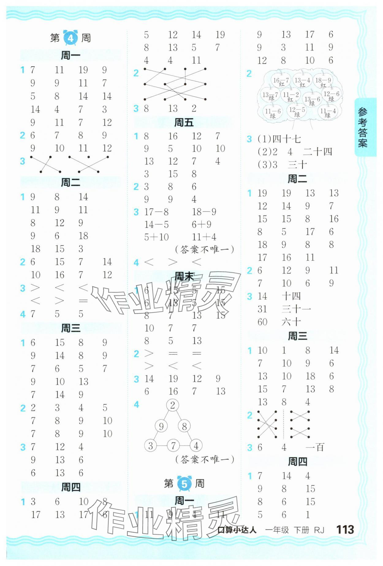 2025年王朝霞口算小达人一年级数学下册人教版 参考答案第3页