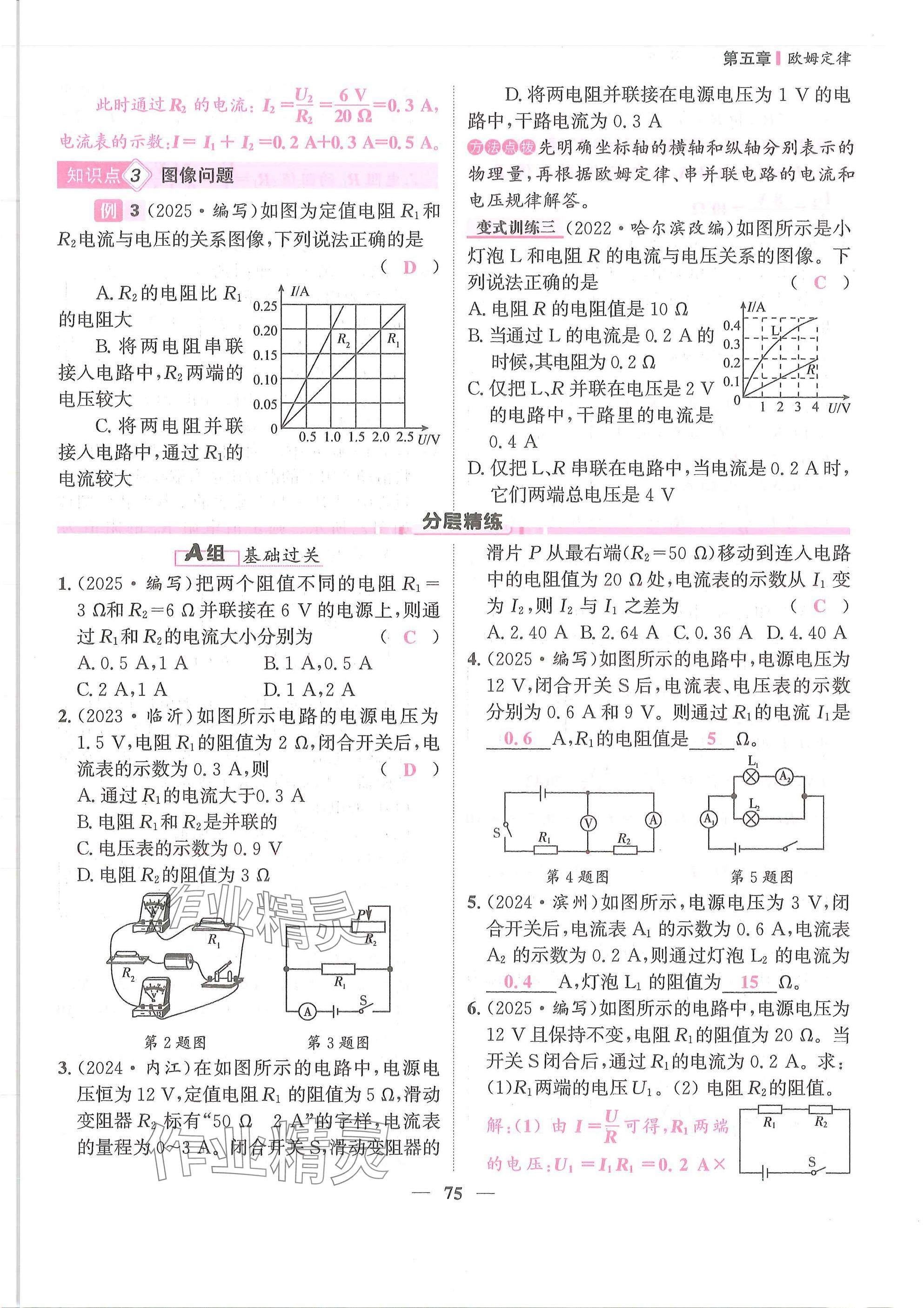 2025年物理学堂九年级全一册教科版 参考答案第75页
