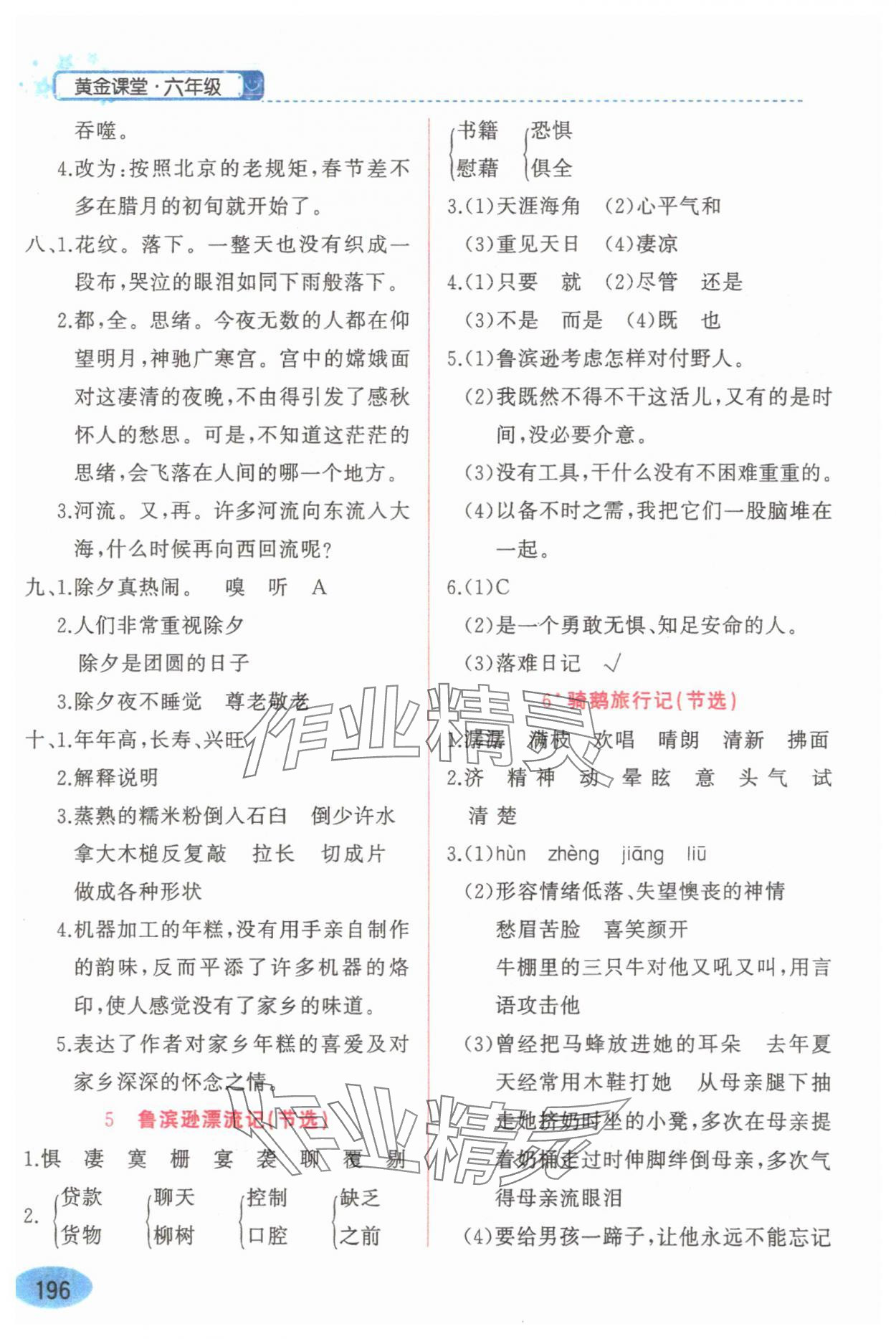2025年黄金课堂六年级语文下册人教版 参考答案第2页