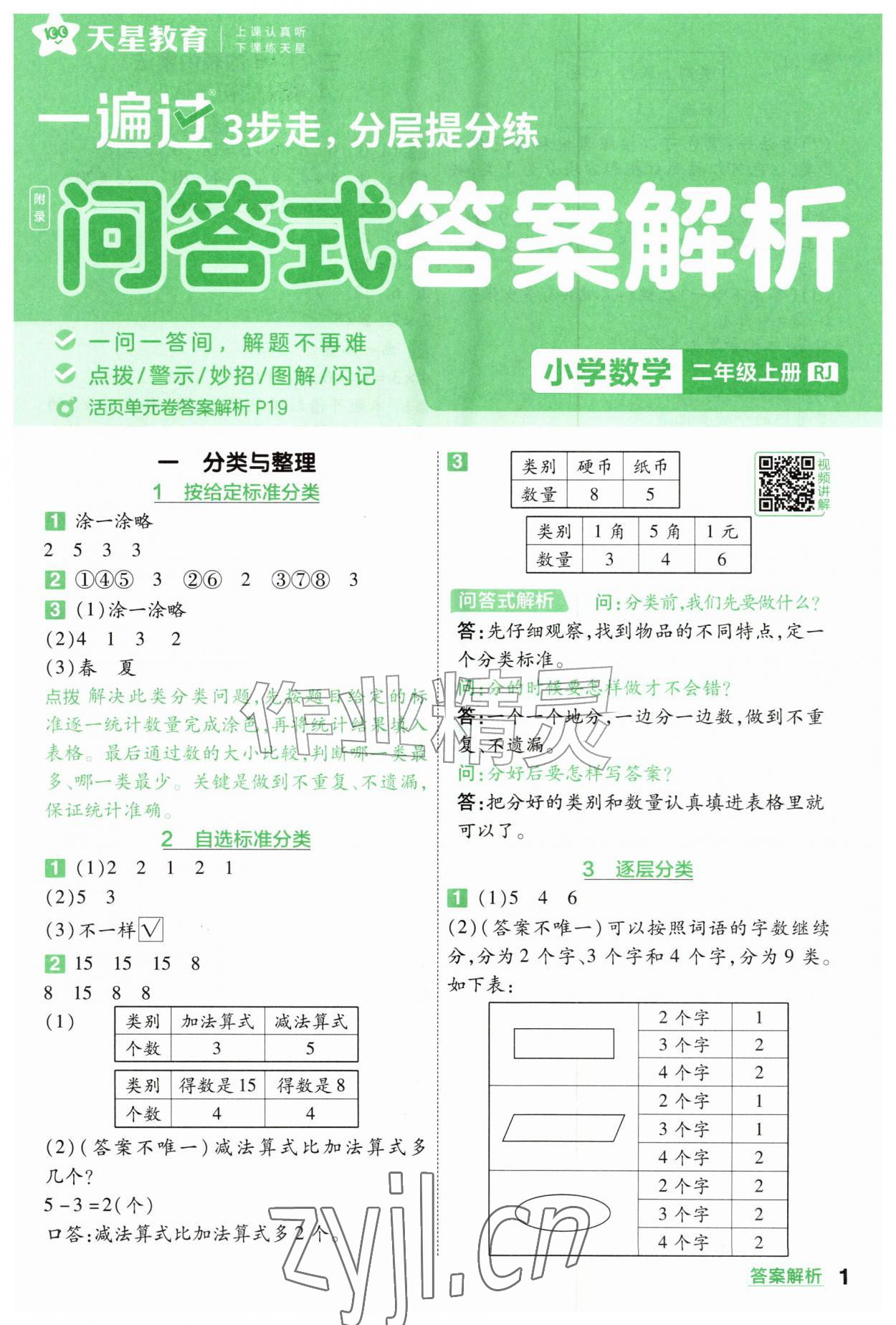 2026年一遍过二年级数学上册人教版&nbsp;参考答案第1页