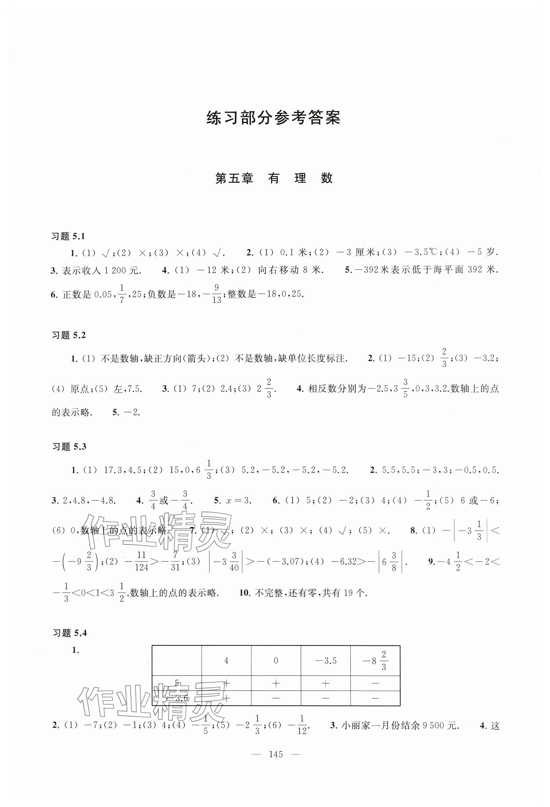 2024年练习部分六年级数学下册沪教版54制 参考答案第1页