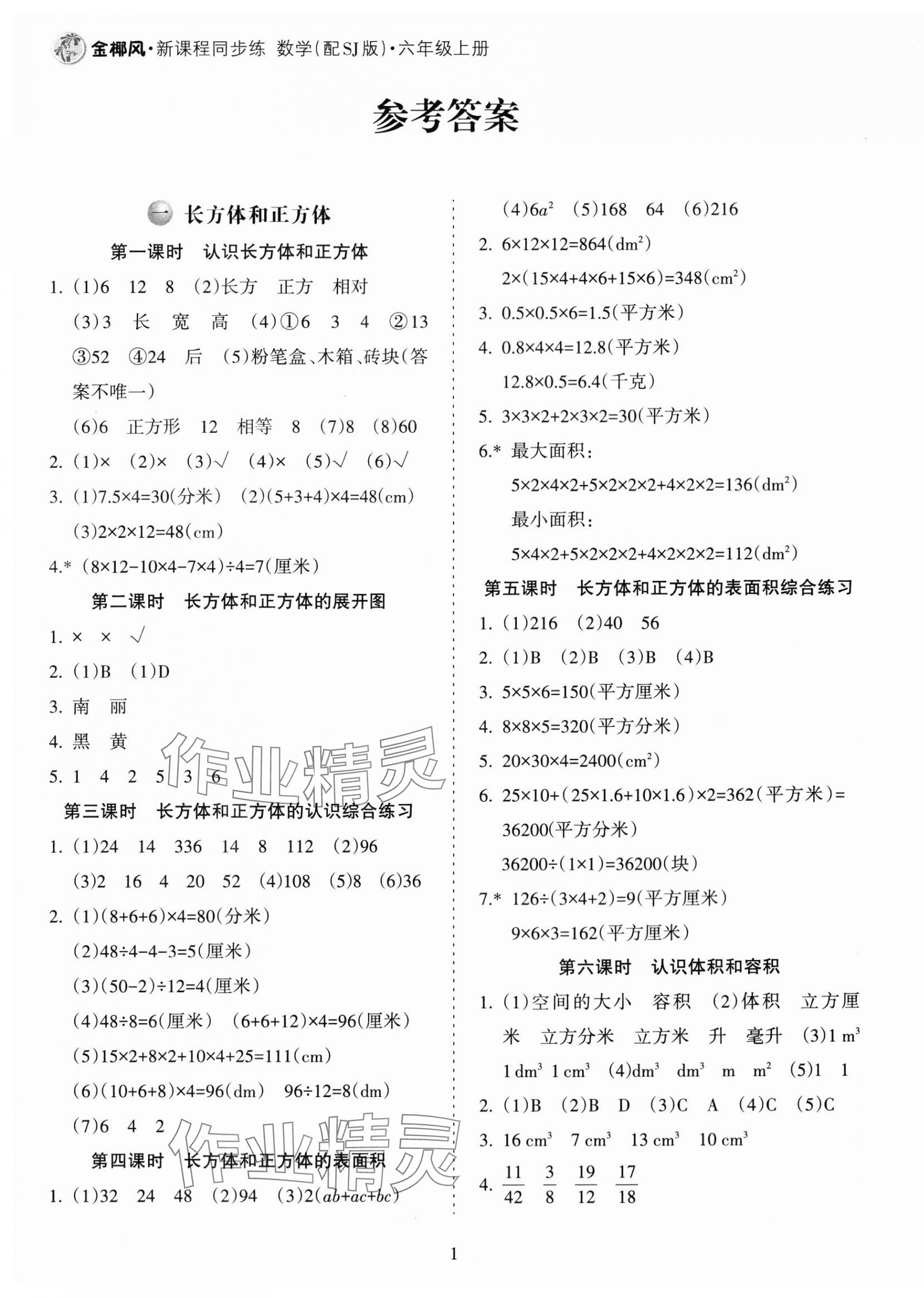 2023年金椰風(fēng)新課程同步練六年級數(shù)學(xué)上冊蘇教版 第1頁