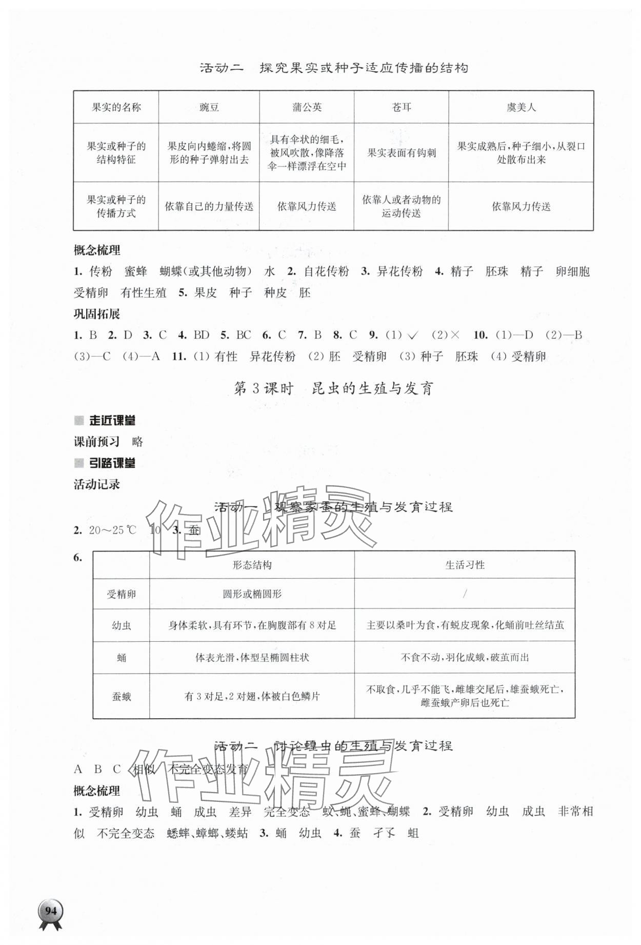 2024年伴你學(xué)八年級生物下冊蘇教版 參考答案第2頁