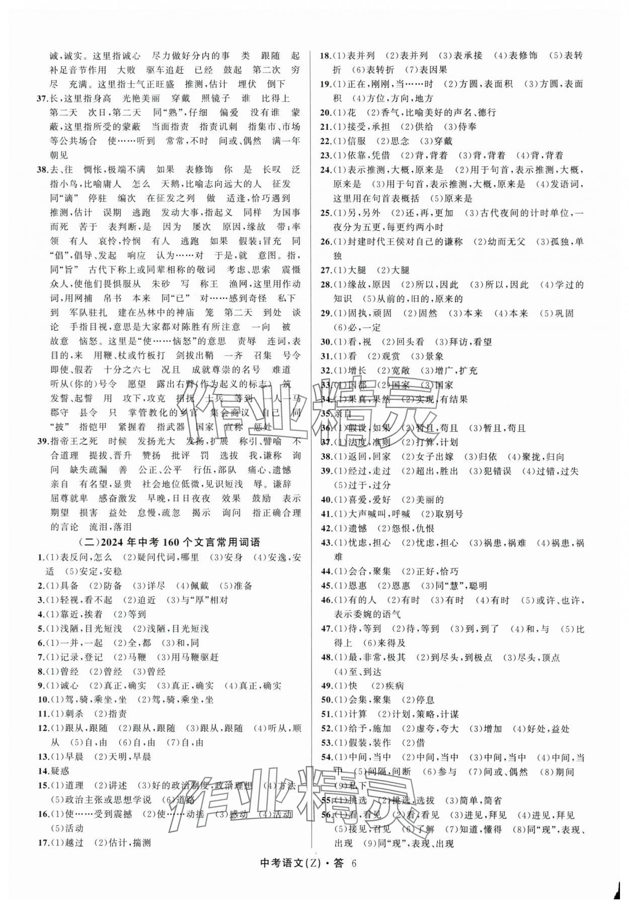 2024名師面對面中考滿分特訓方案語文人教版浙江專版 參考答案第6頁