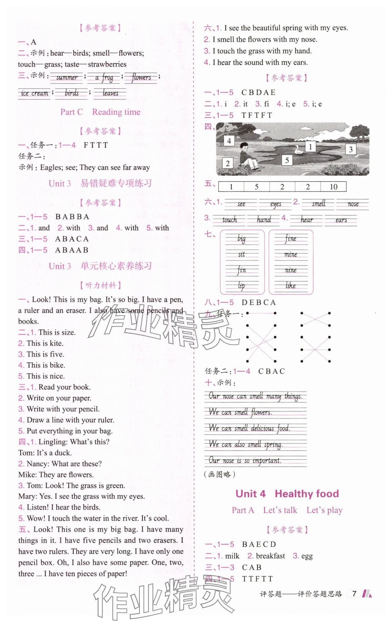 2025年动成长题题体现核心素养三年级英语下册人教版惠州专版&nbsp;参考答案第7页