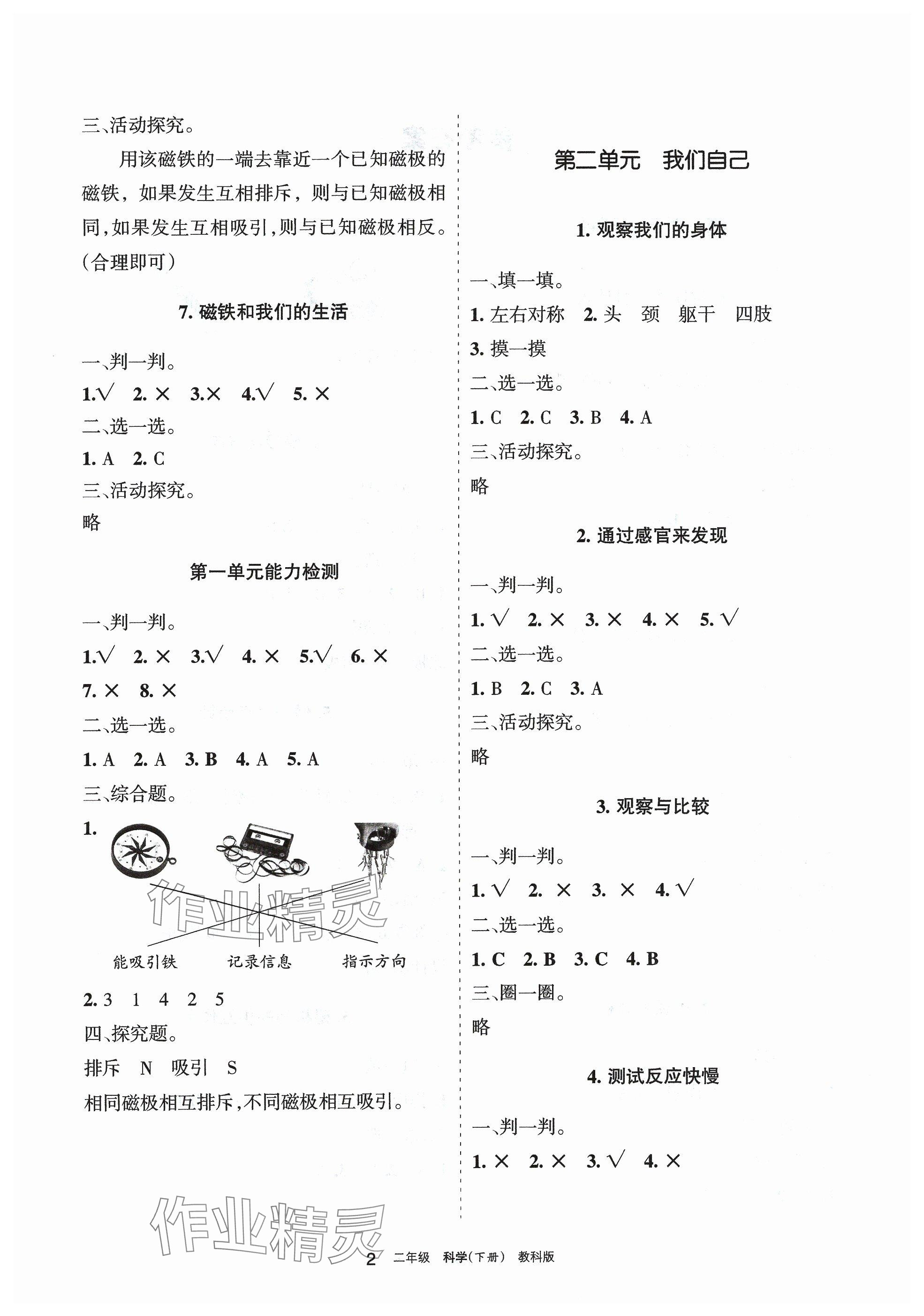 2024年学习之友二年级科学下册教科版 参考答案第2页