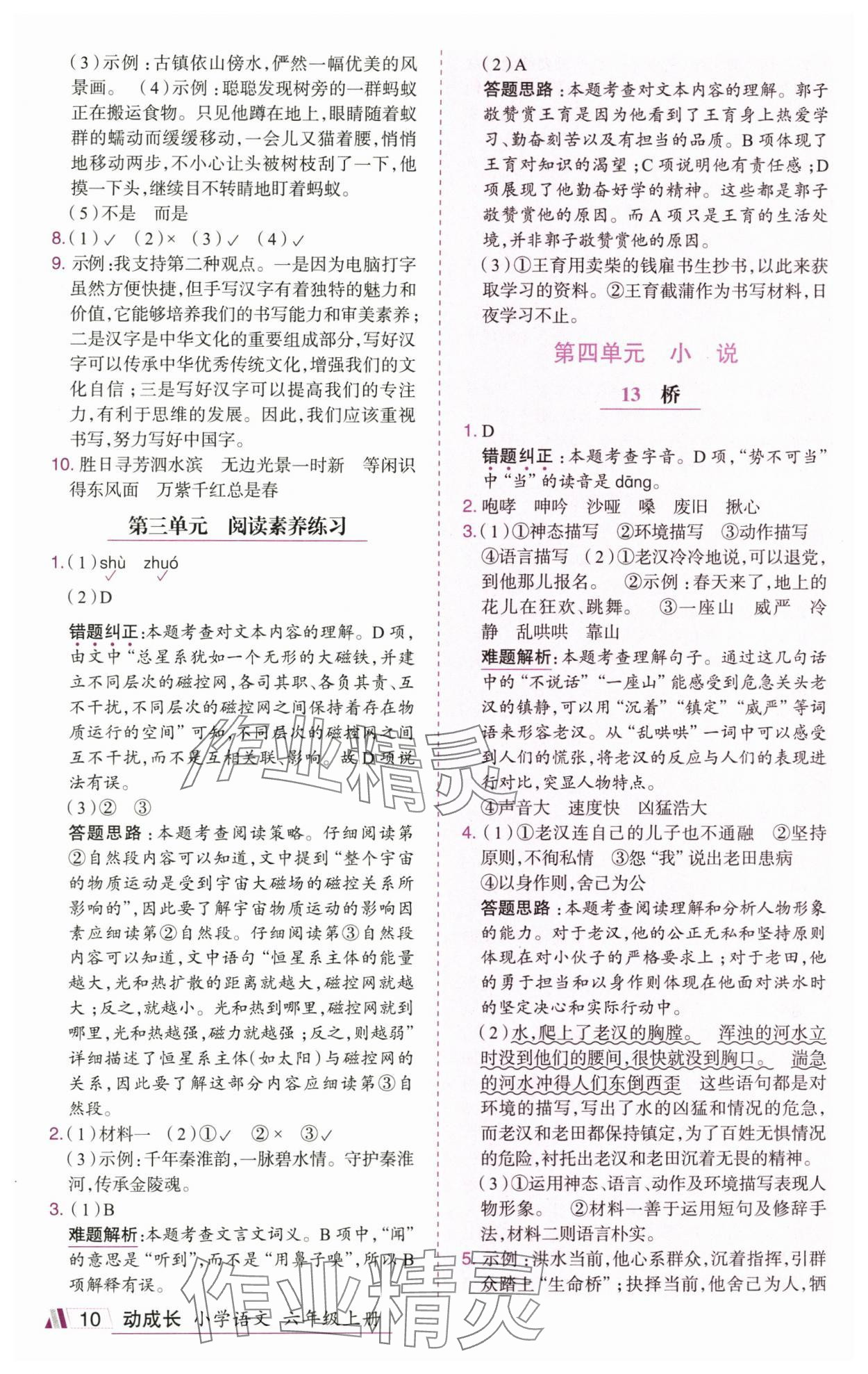 2025年动成长直击考试核心六年级语文上册人教版&nbsp;参考答案第10页