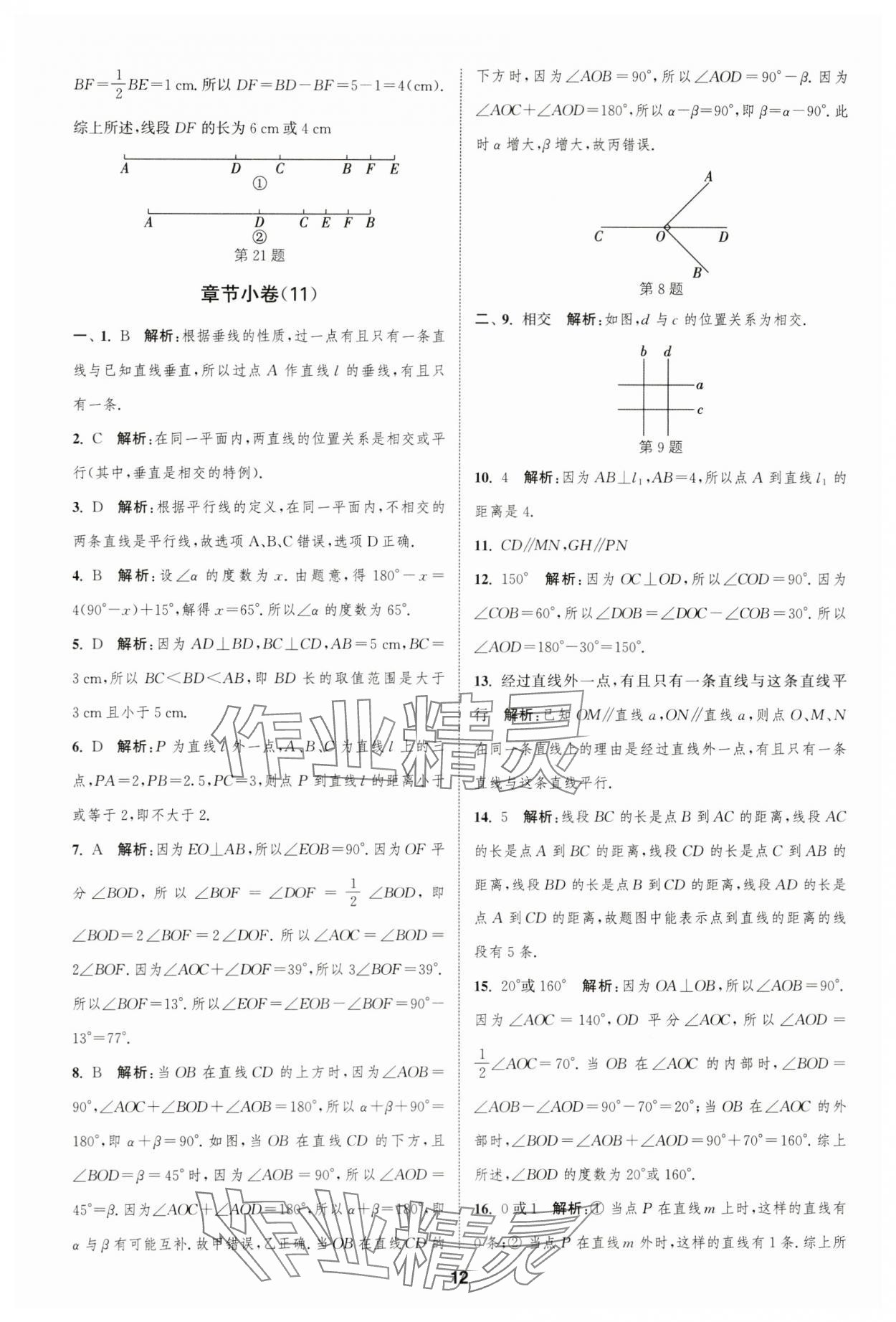 2023年通城學典全程測評卷七年級數(shù)學上冊蘇科版 參考答案第12頁