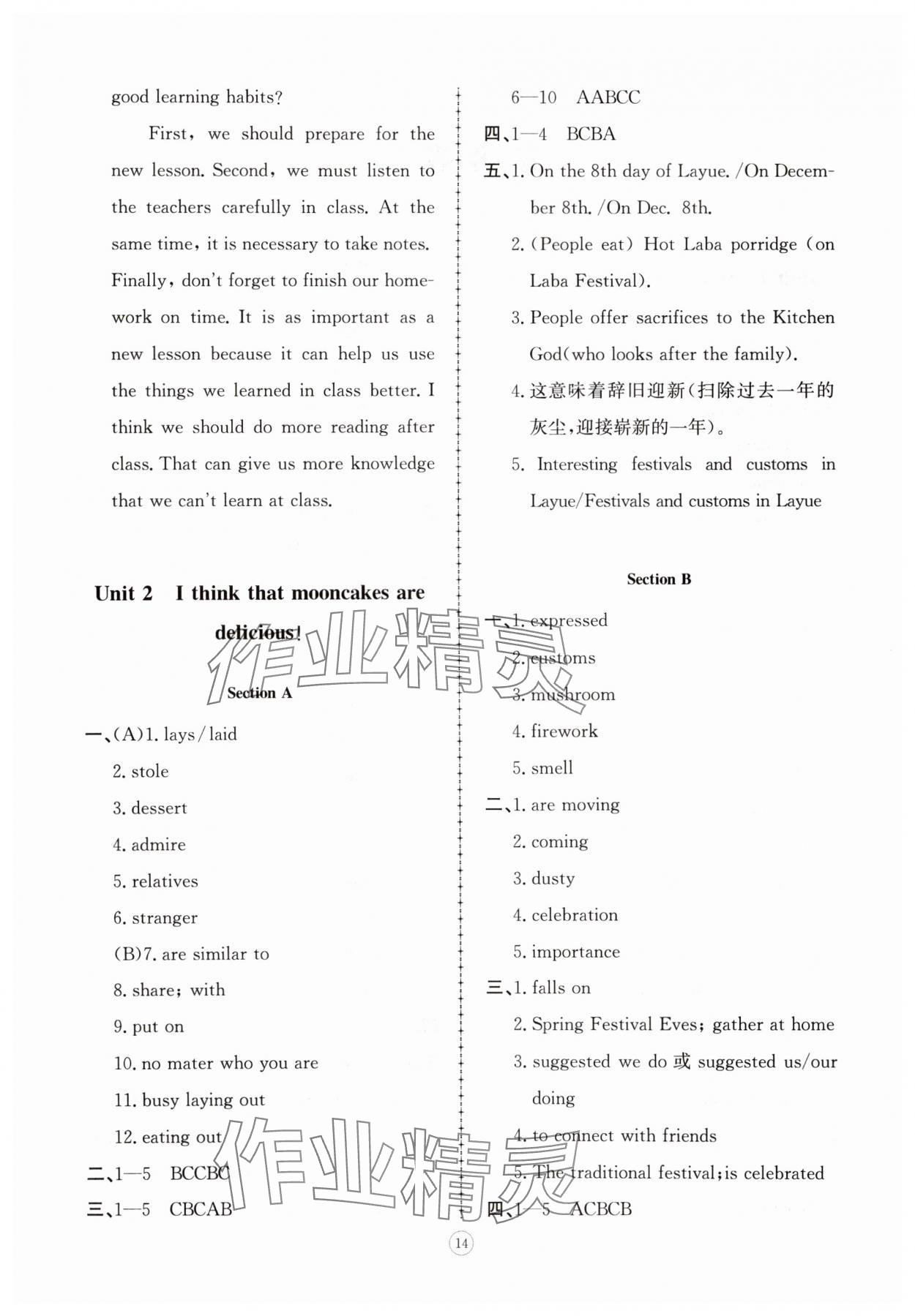 2025年同步练习册智慧拓展九年级英语上册人教版菏泽专版 参考答案第2页