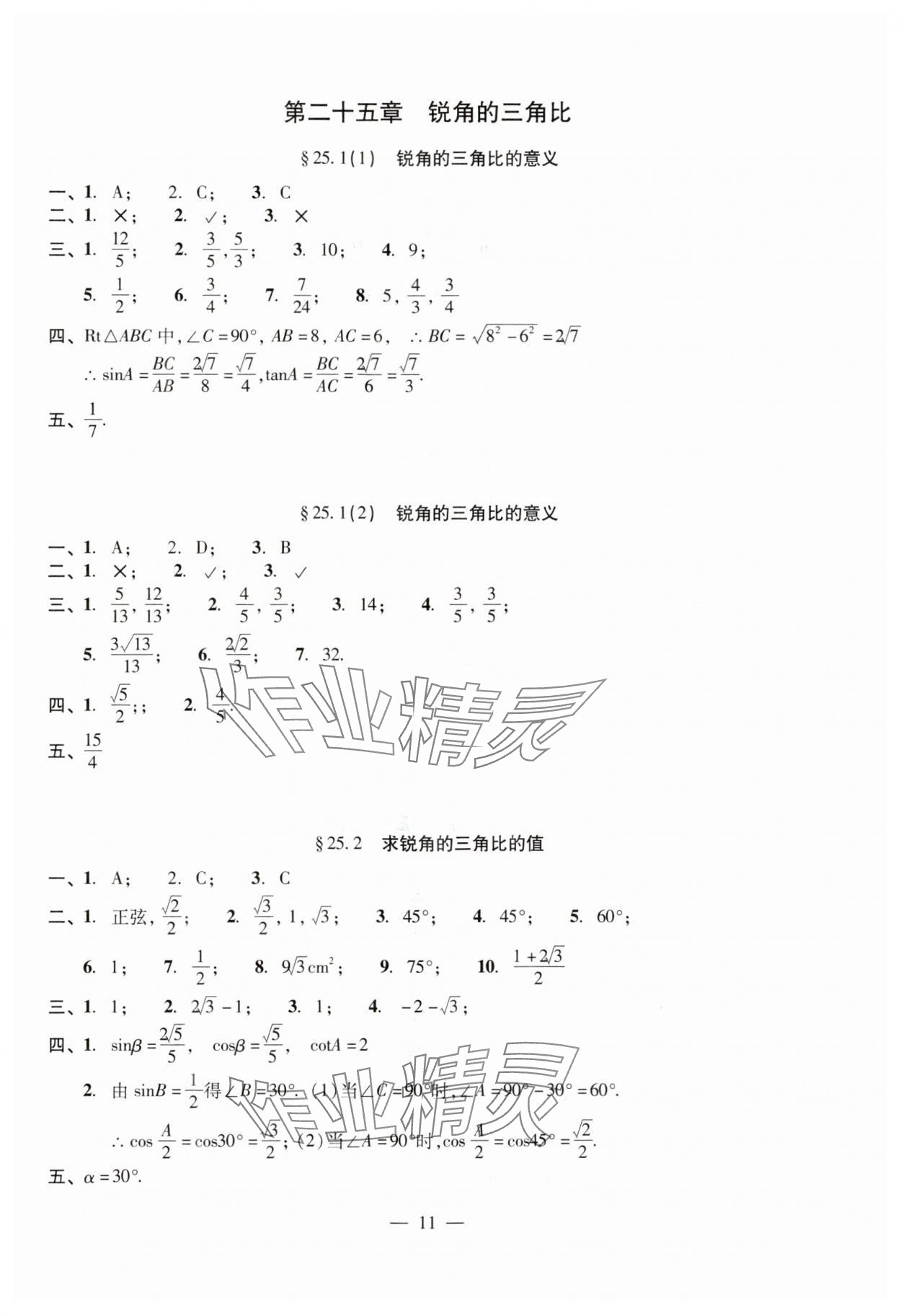 2024年單元測試光明日報出版社九年級數(shù)學(xué)全一冊滬教版五四制 參考答案第11頁