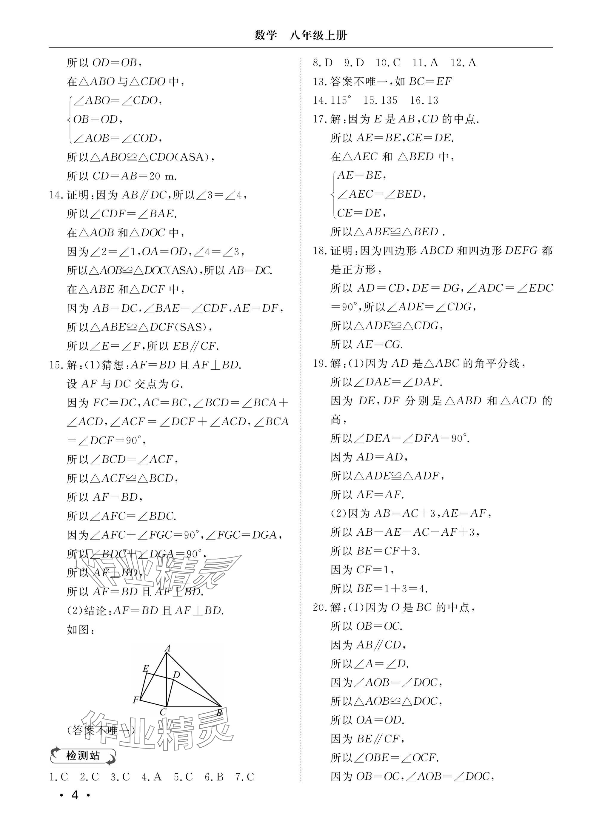 2024年行知天下八年级数学上册青岛版 参考答案第4页