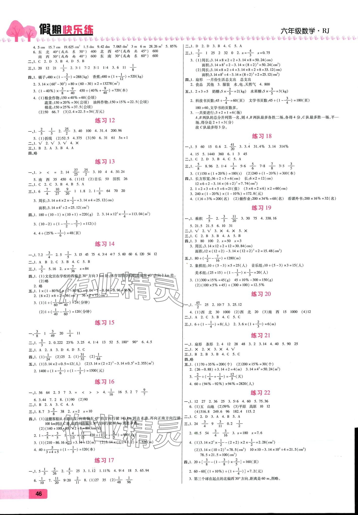2024年培优假期快乐练六年级数学人教版 第2页