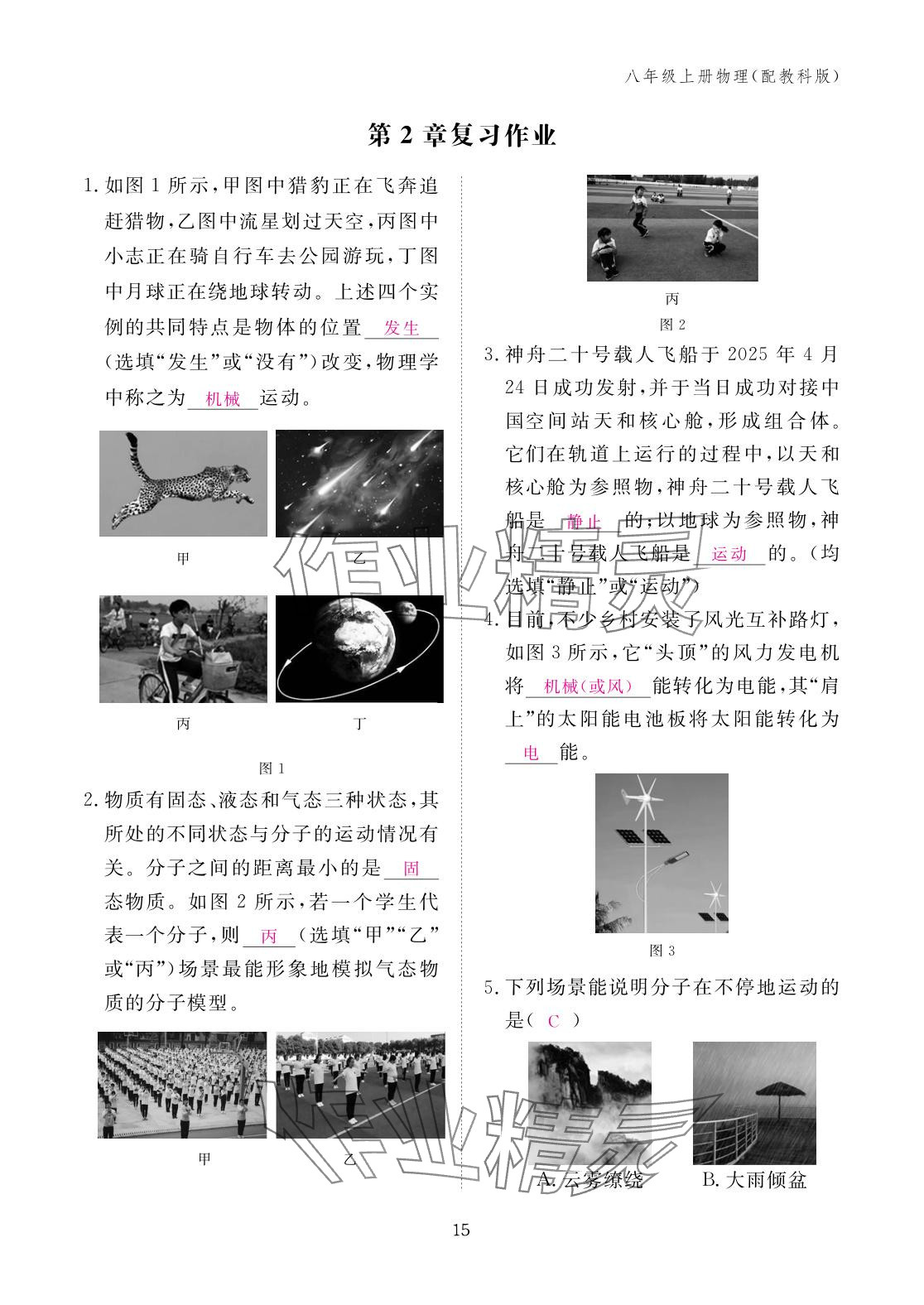 2025年作業本江西教育出版社八年級物理上冊教科版 參考答案第15頁