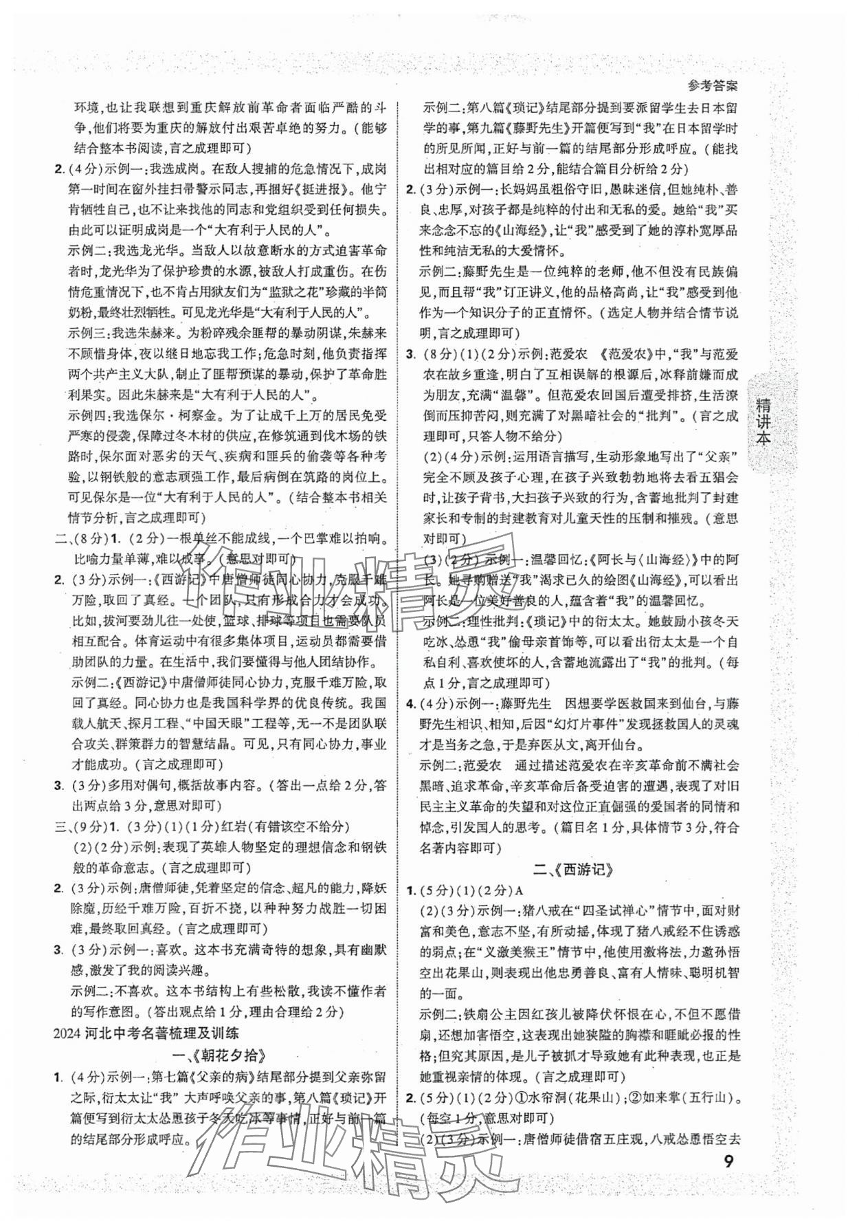 2024年万唯中考试题研究语文河北专版 参考答案第9页