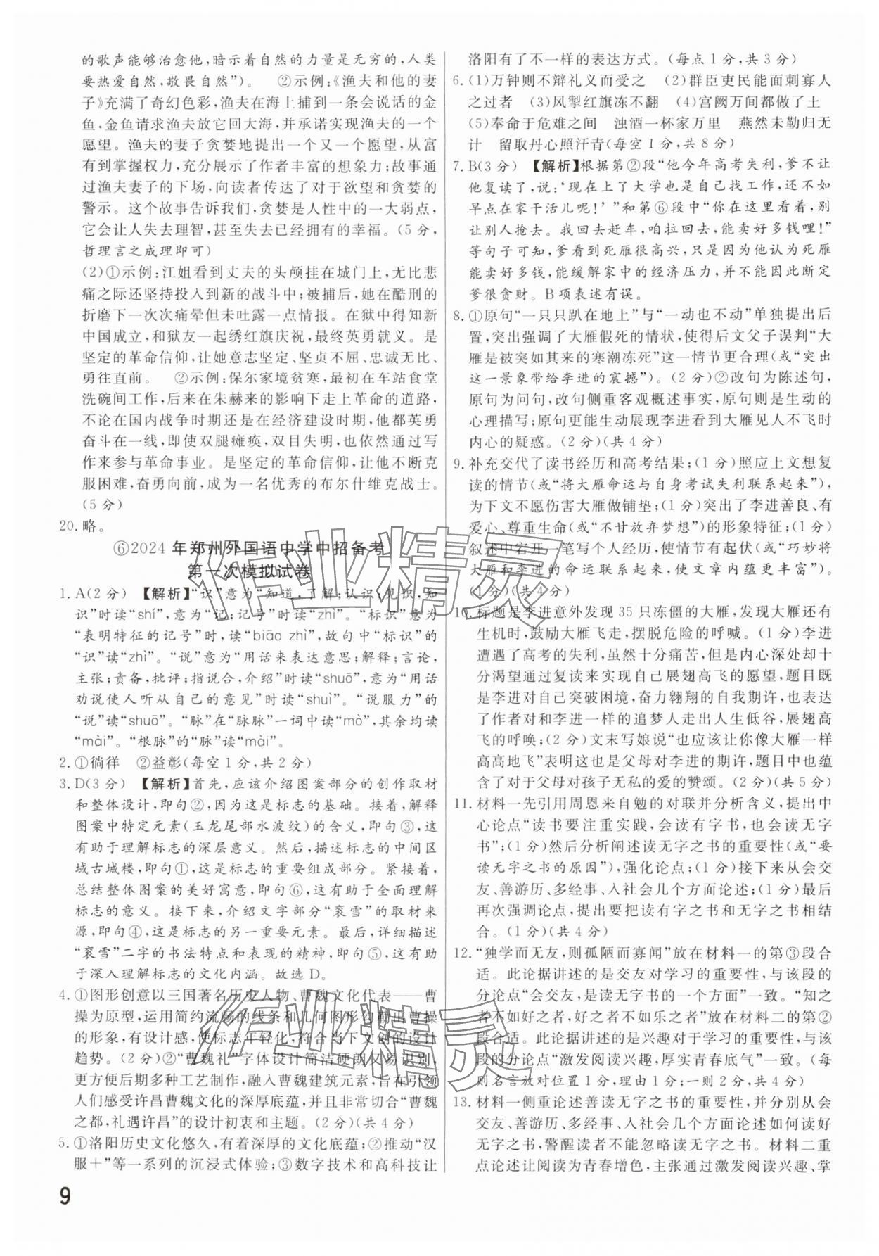 2025年新一線必刷卷語文河南專版 參考答案第9頁