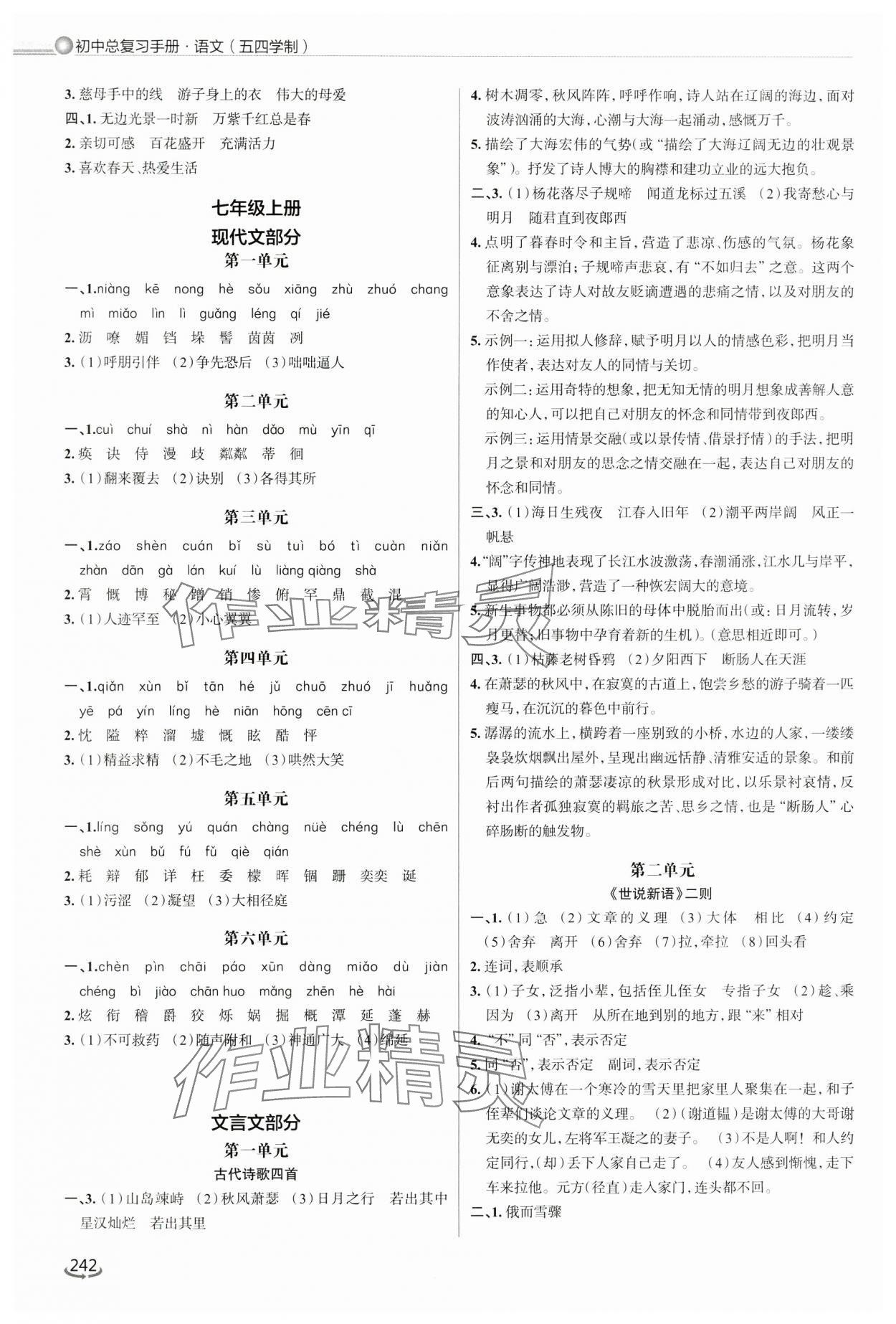 2024年初中總復(fù)習(xí)手冊(cè)泰山出版社語文人教版54制 第4頁