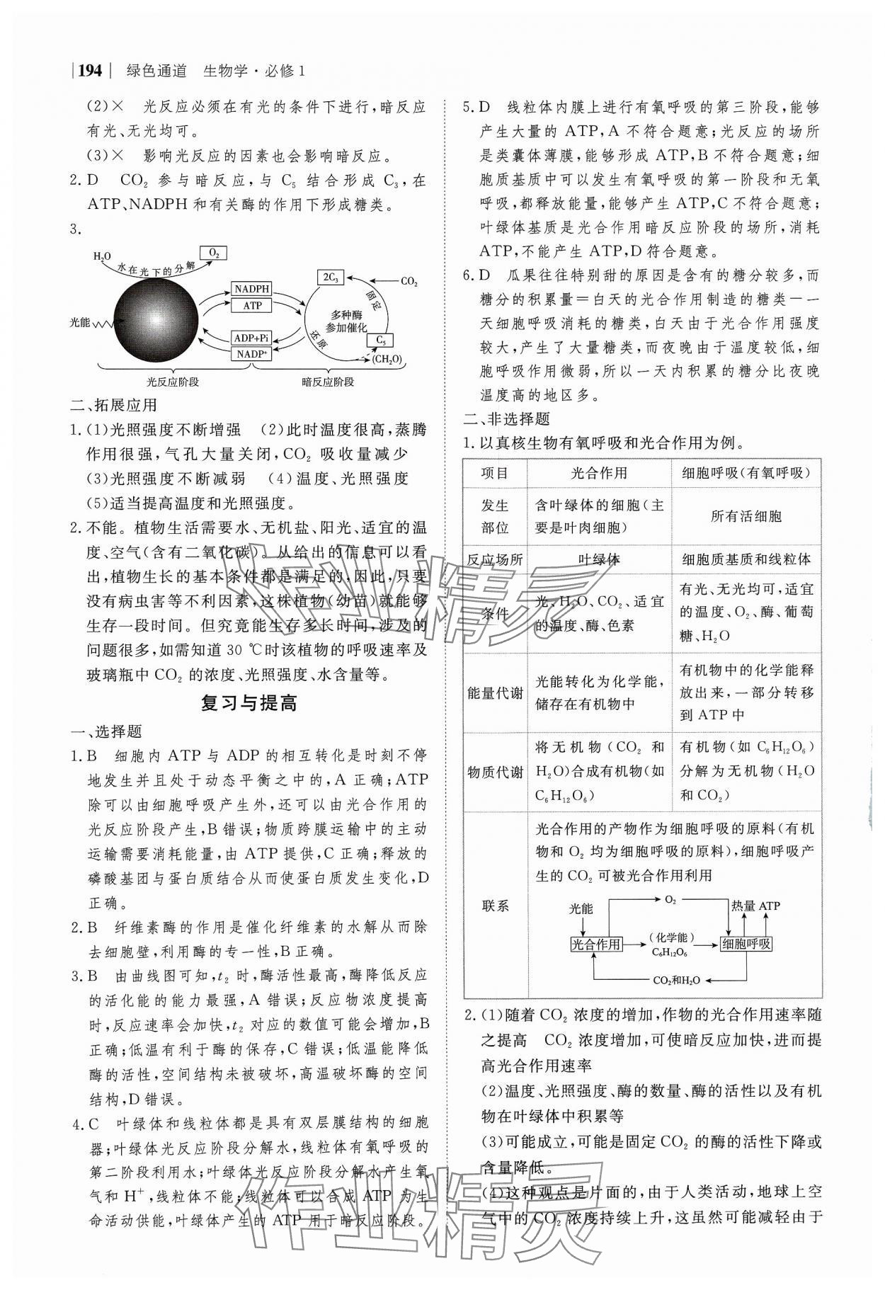 2023年綠色通道高中生物必修1分子與細(xì)胞人教版 參考答案第14頁(yè)