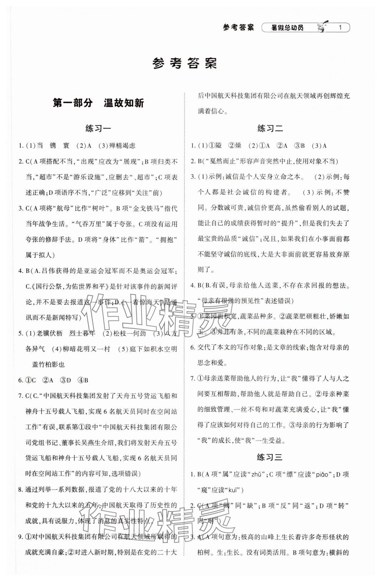2025年暑假總動員寧夏人民教育出版社八升九語文人教版 第1頁