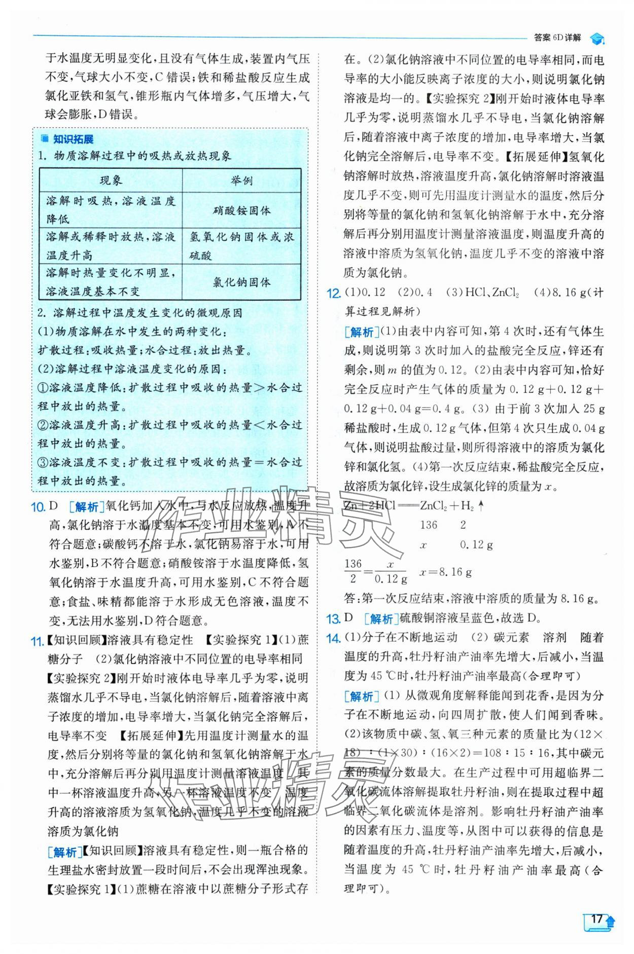 2025年实验班提优训练九年级化学下册人教版 参考答案第17页