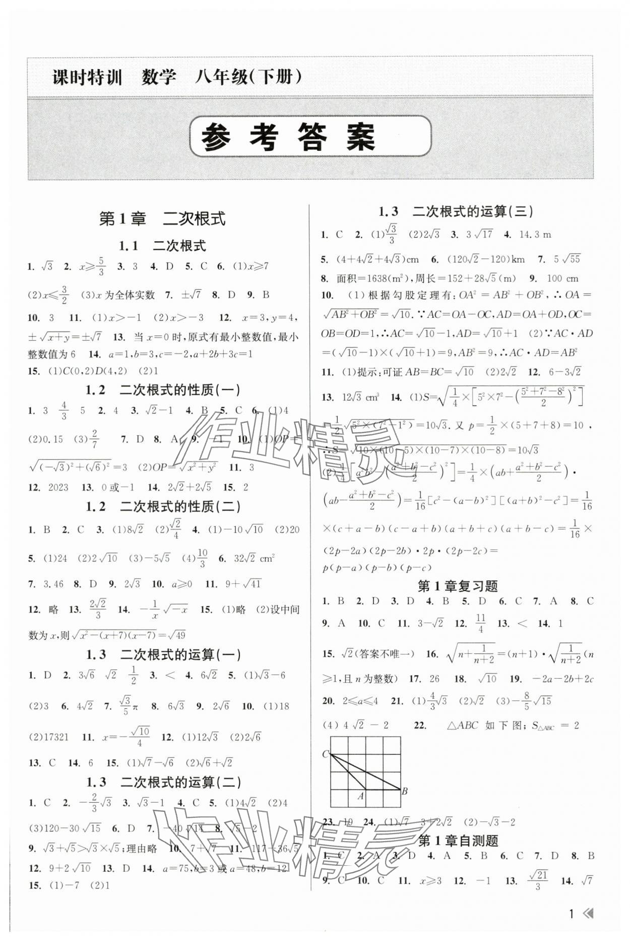 2024年浙江新課程三維目標(biāo)測評課時特訓(xùn)八年級數(shù)學(xué)下冊浙教版 第1頁