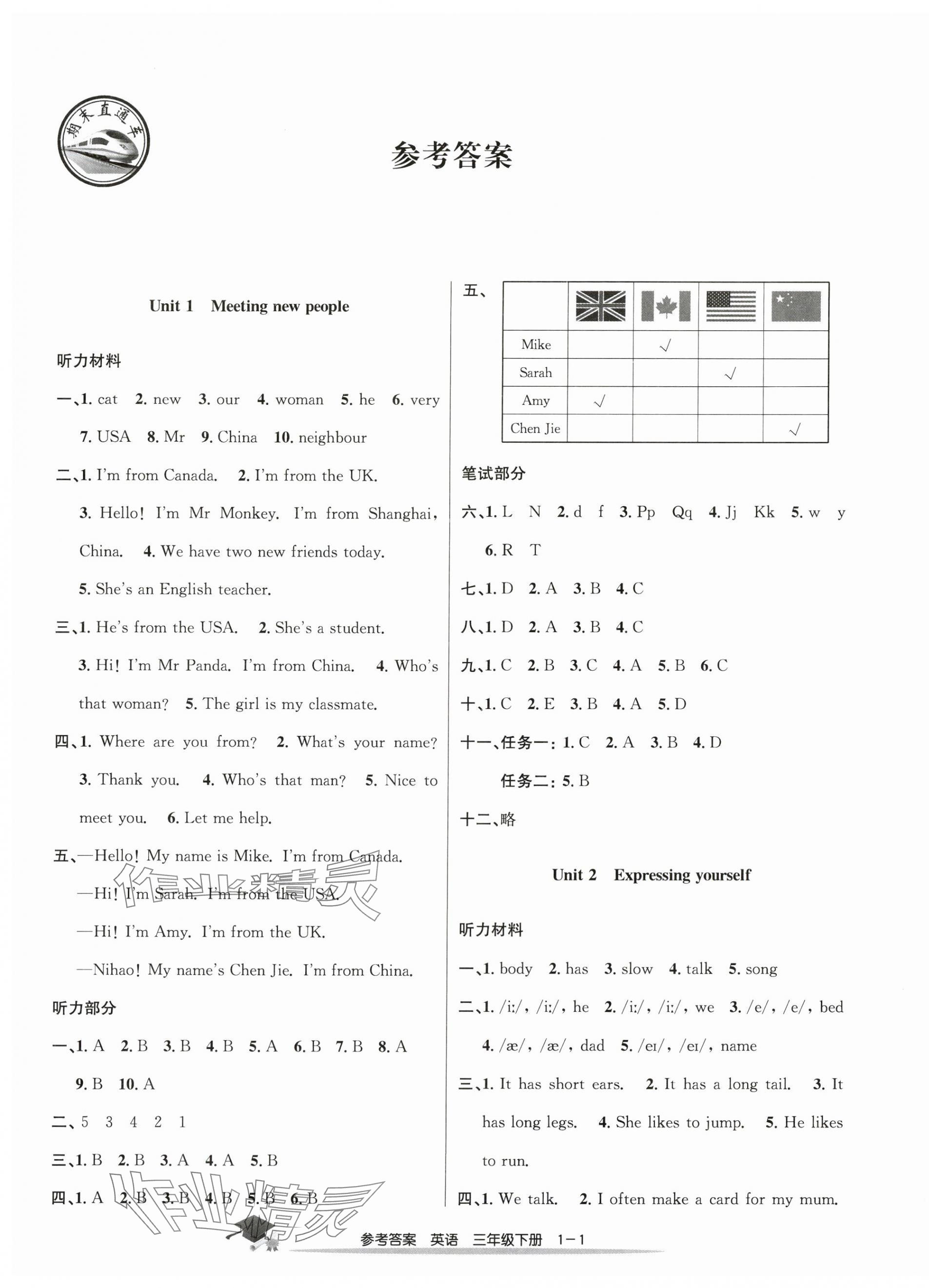 2025年期末直通車三年級英語下冊人教版 第1頁