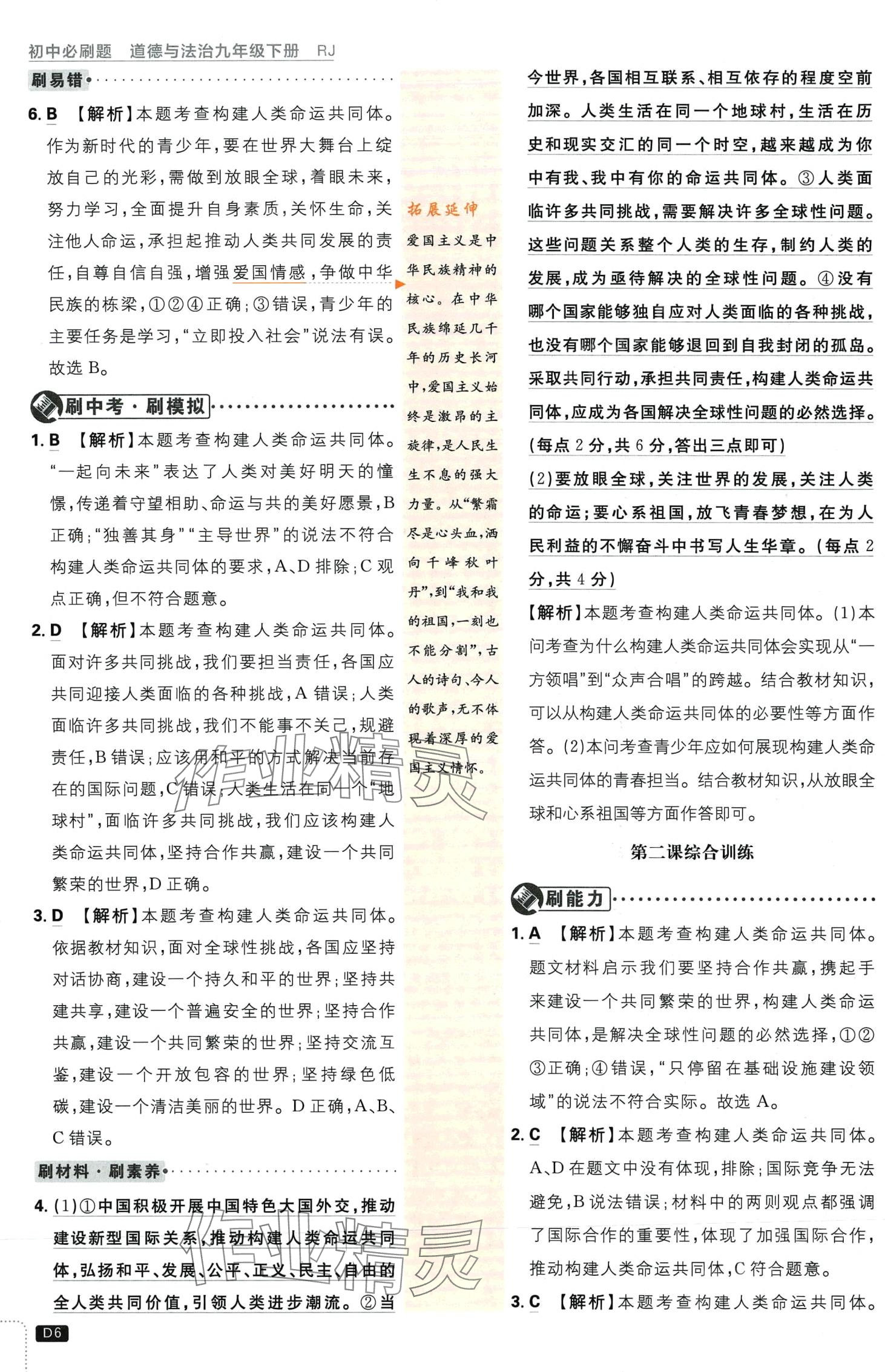 2024年初中必刷題九年級(jí)道德與法治下冊(cè)人教版&nbsp;第6頁(yè)