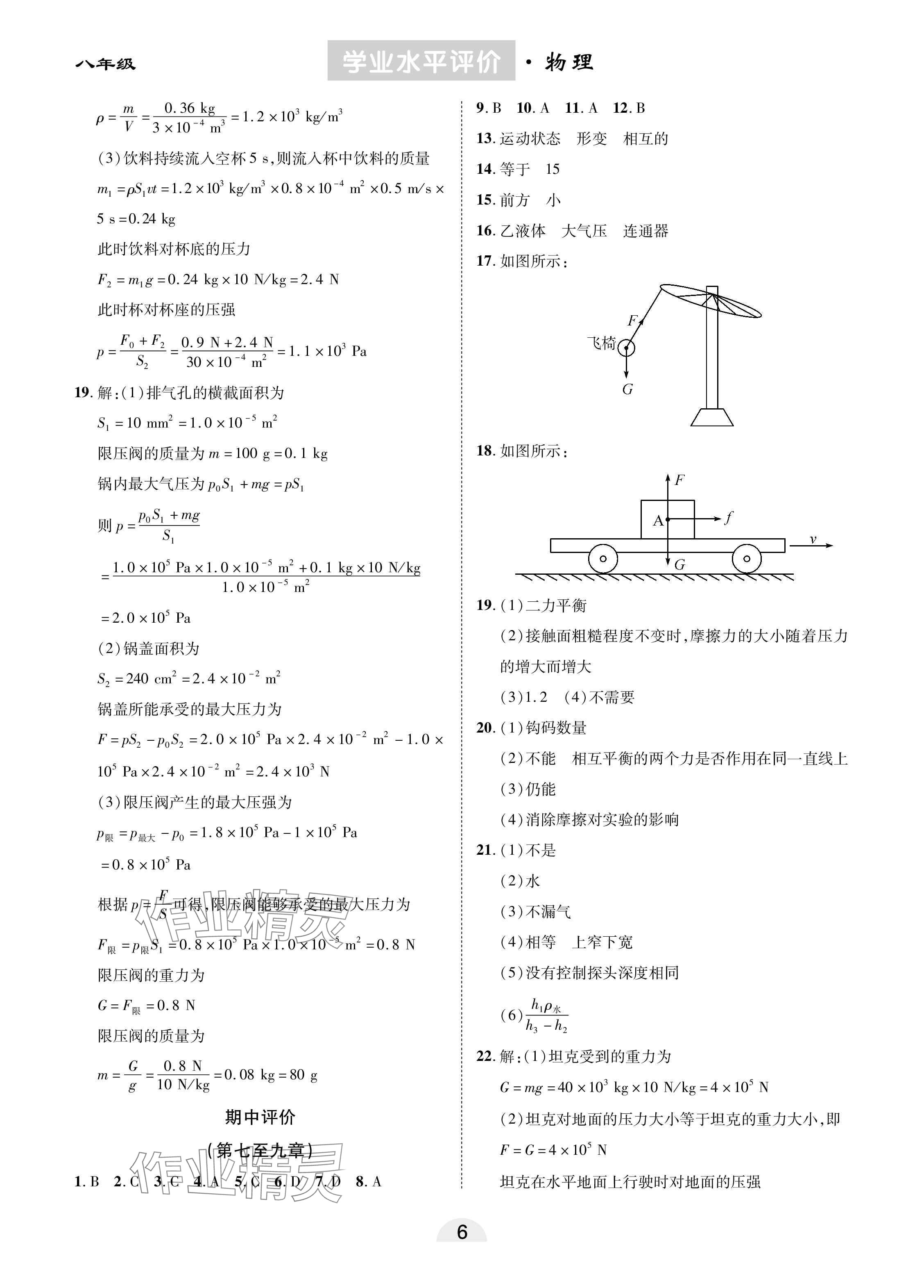 2025年學(xué)業(yè)水平評(píng)價(jià)同步檢測(cè)卷八年級(jí)物理下冊(cè)人教版 參考答案第6頁(yè)