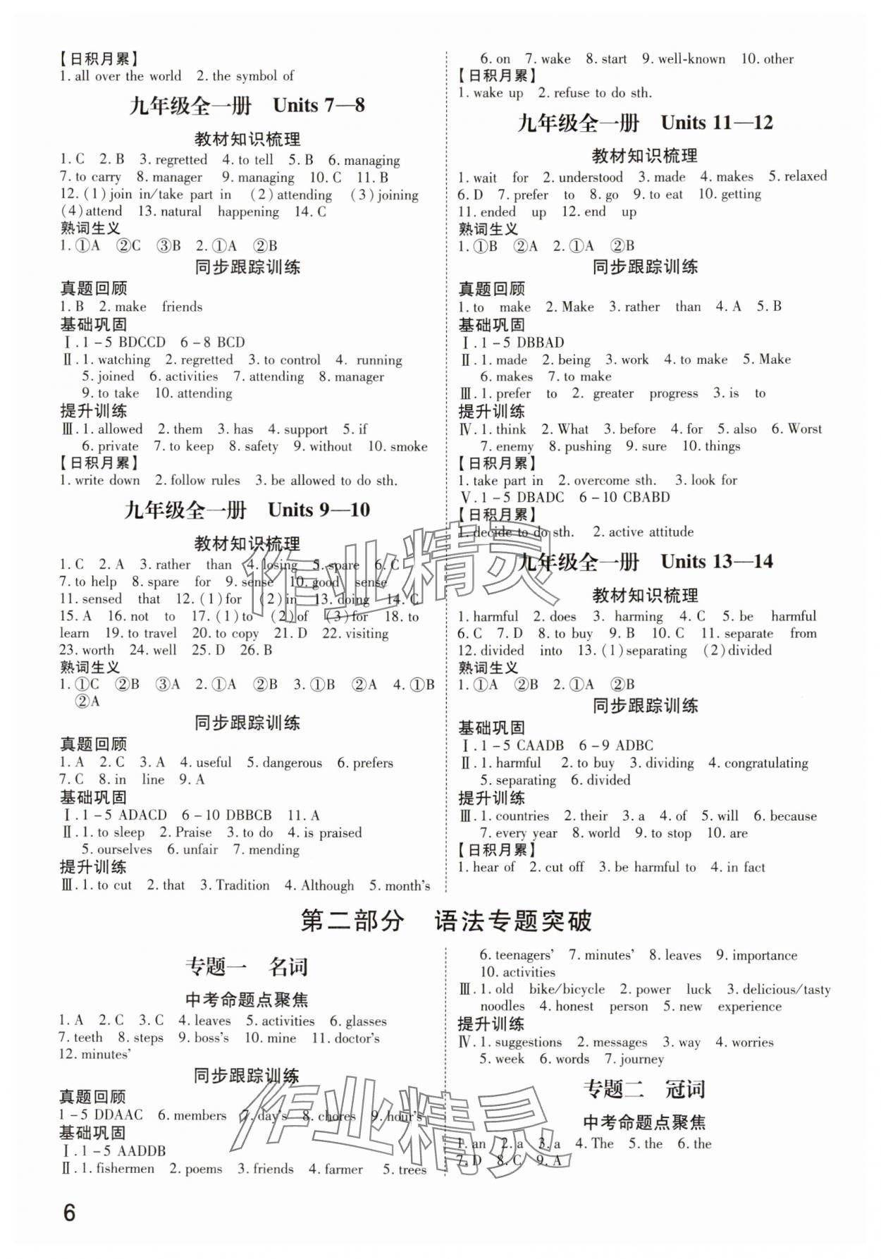 2025年核心中考英语甘肃专版&nbsp;参考答案第5页