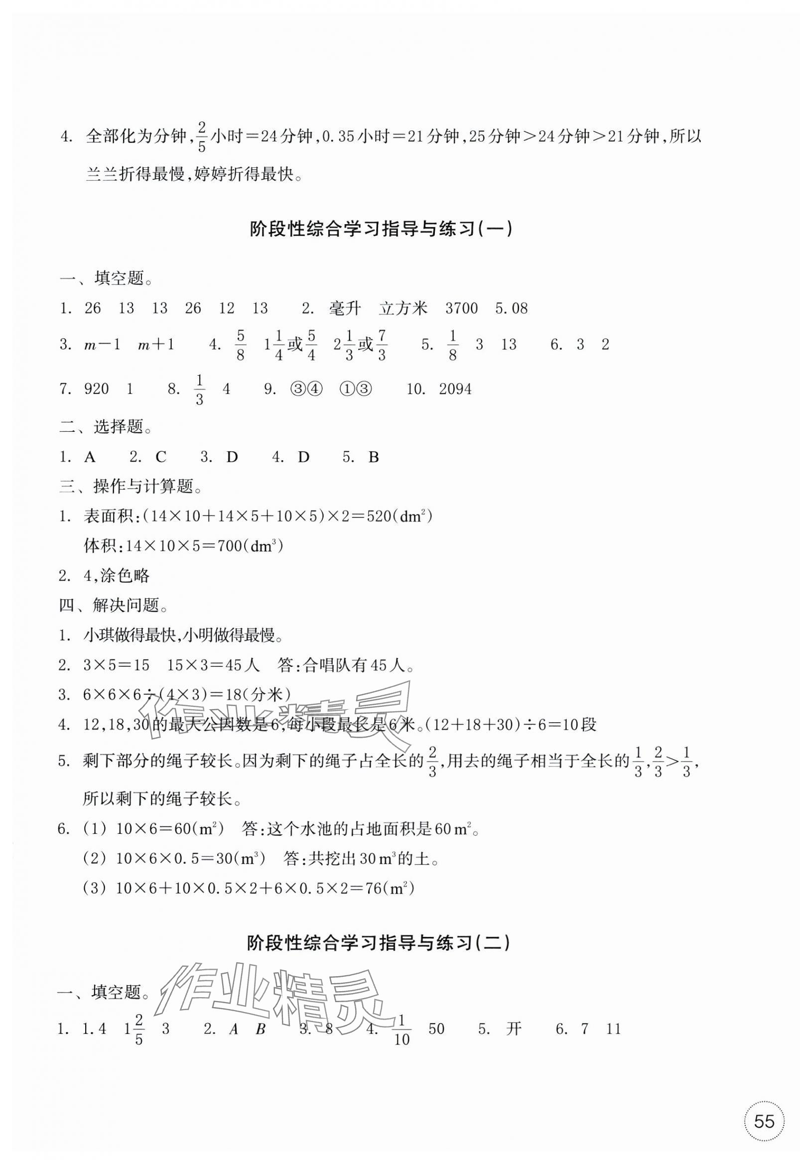 2025年單元學(xué)習(xí)指導(dǎo)與練習(xí)五年級(jí)數(shù)學(xué)下冊(cè)人教版 參考答案第5頁(yè)