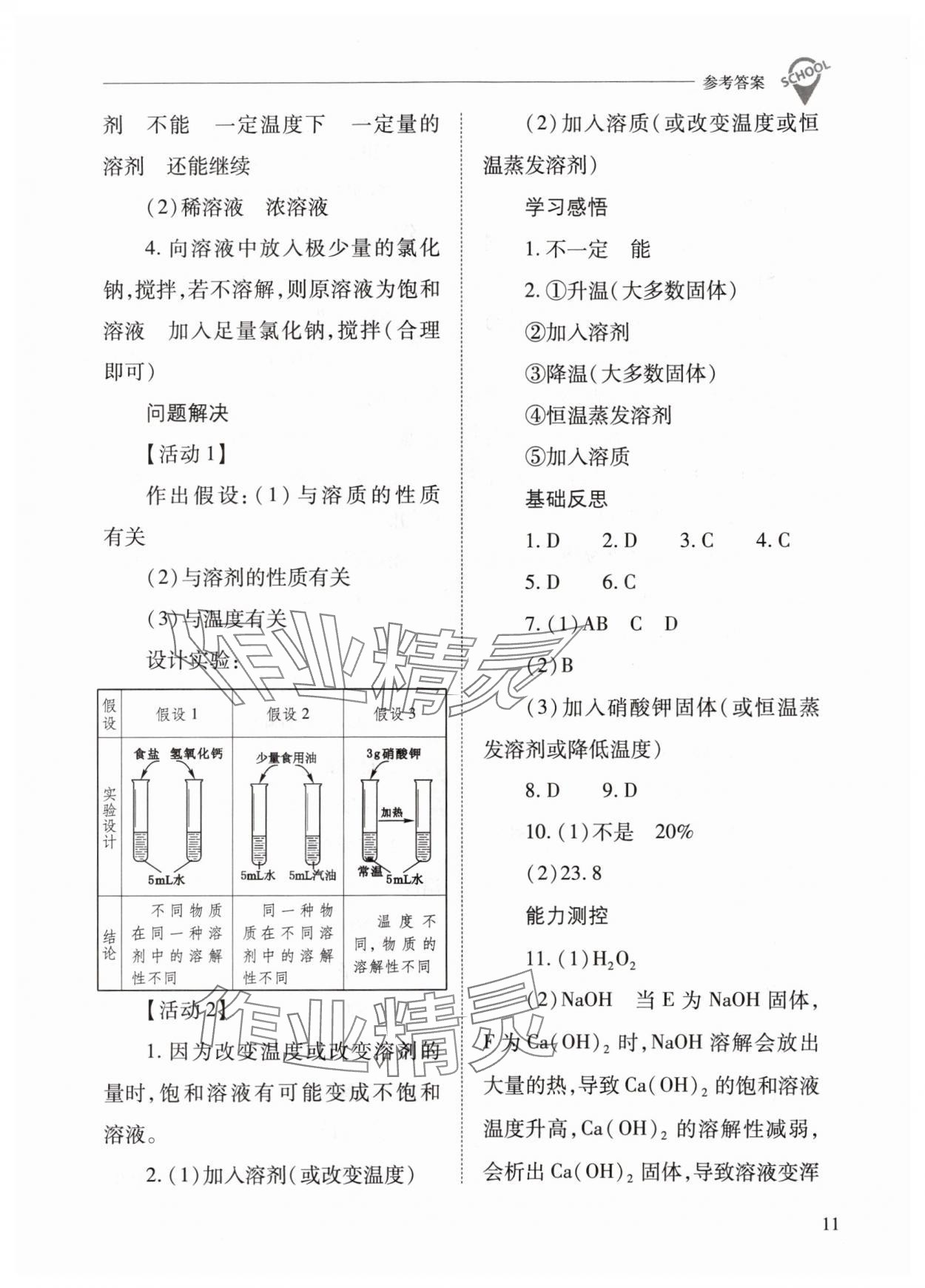 2024年新課程問題解決導(dǎo)學(xué)方案九年級化學(xué)下冊滬教版 參考答案第11頁