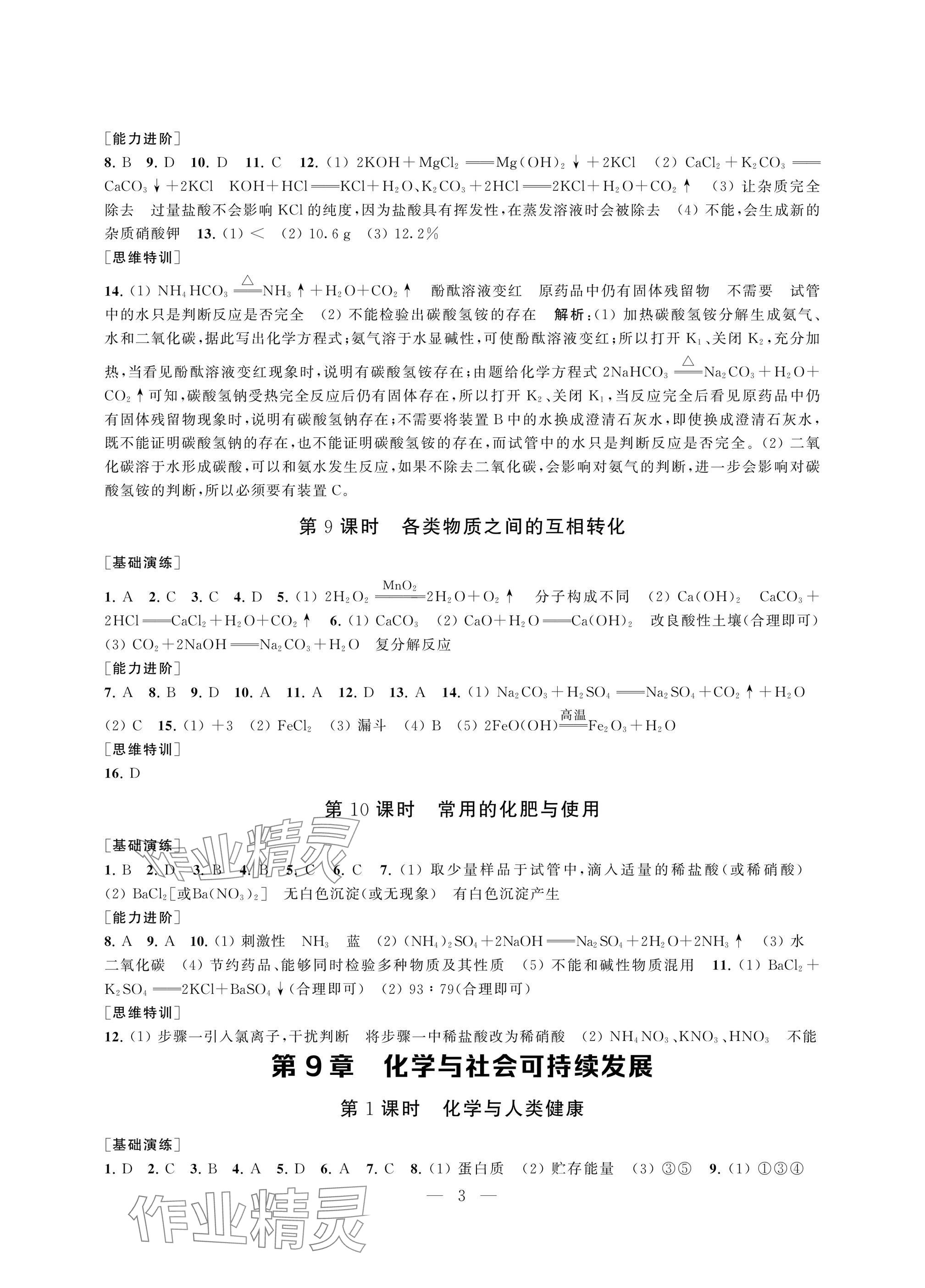 2025年綜合素質(zhì)隨堂反饋九年級(jí)化學(xué)下冊(cè) 參考答案第3頁(yè)
