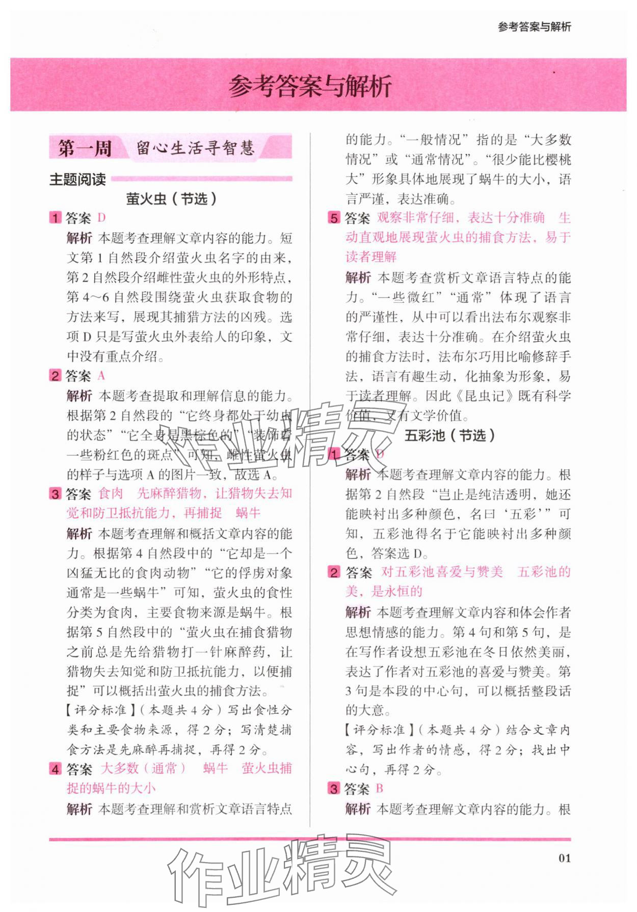2025年木头马暑假阅读三年级语文人教版提高篇 参考答案第1页