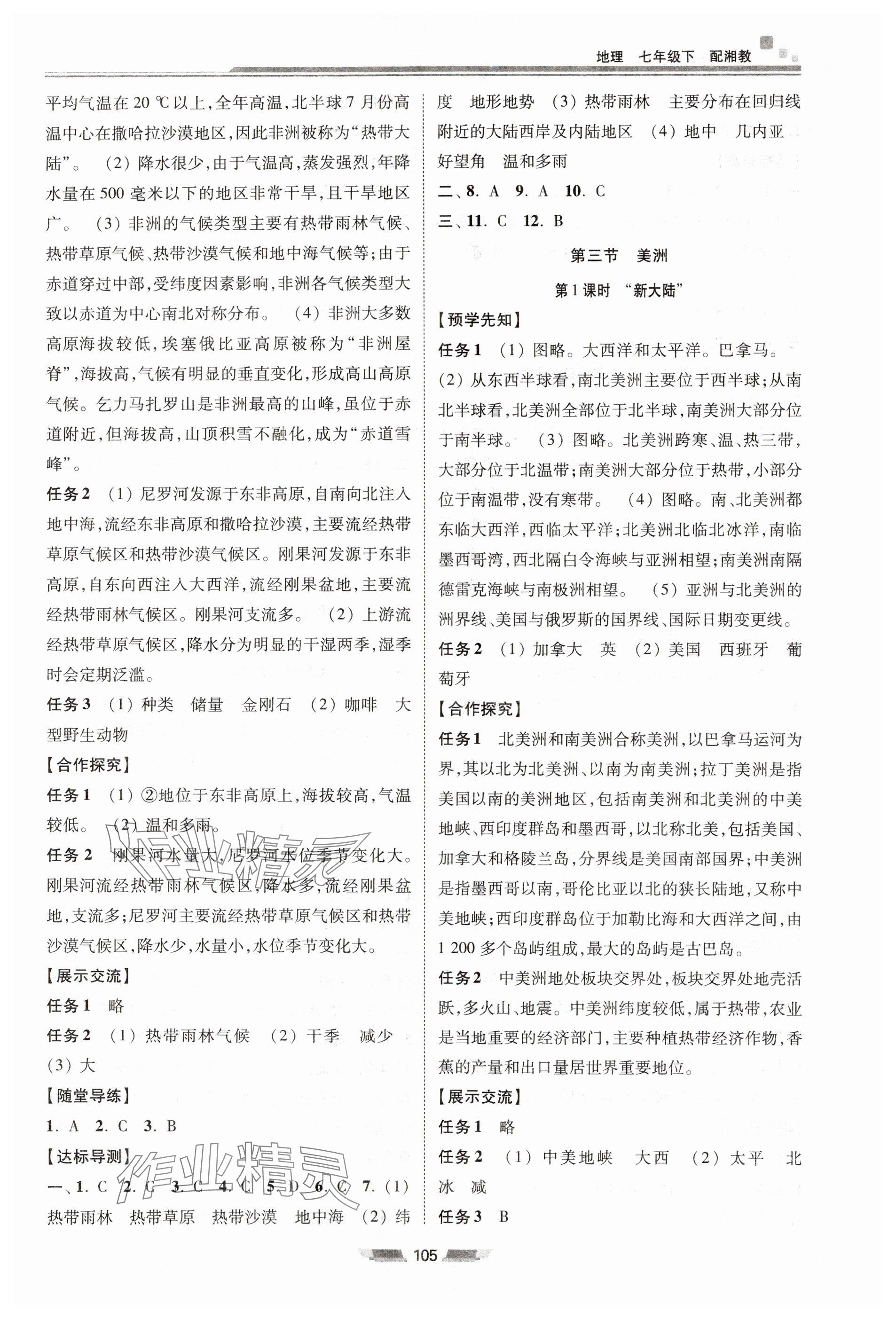 2024年同步練習(xí)冊湖南少年兒童出版社七年級地理下冊湘教版 參考答案第3頁