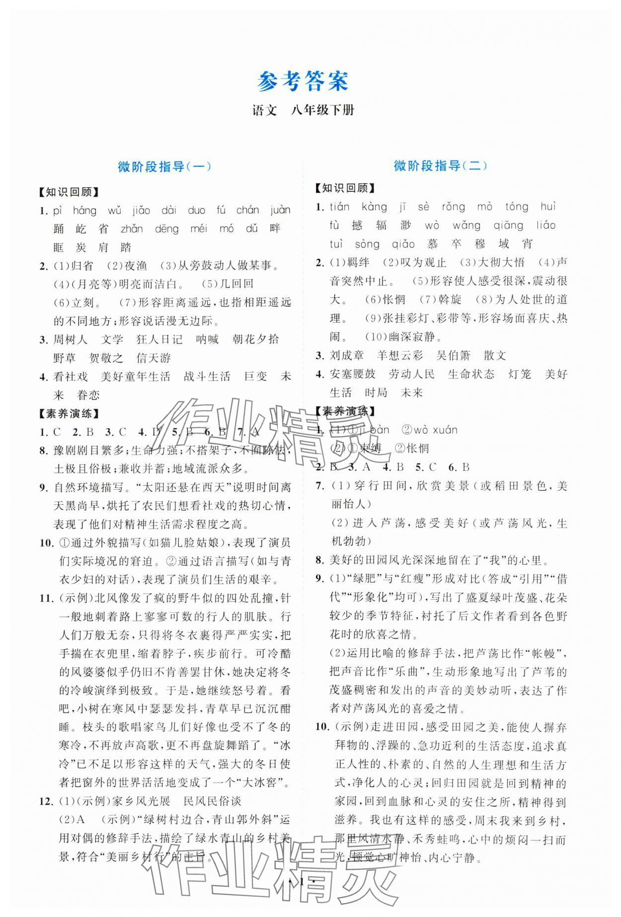 2025年同步练习册分层卷八年级语文下册人教版陕西专版 第1页