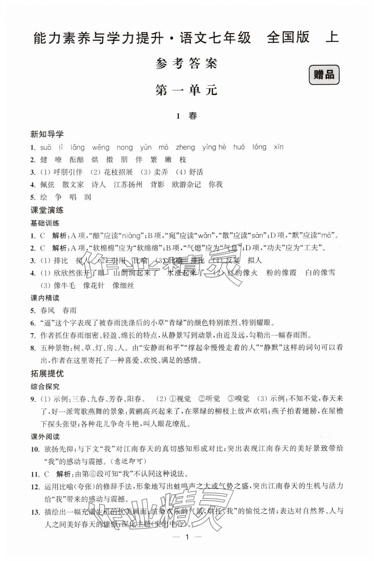 2025年能力素养与学力提升七年级语文上册人教版 第1页