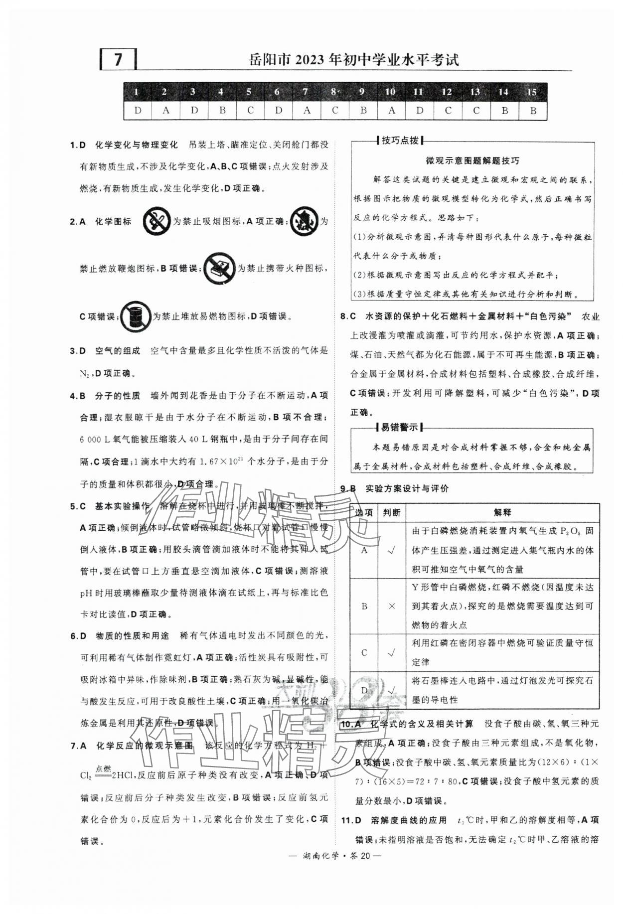 2024年天利38套中考试题精选化学湖南专版 参考答案第20页