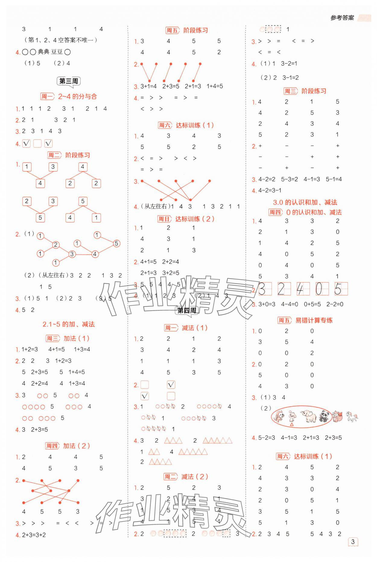 2025年星級口算天天練一年級數(shù)學(xué)上冊人教版 參考答案第2頁