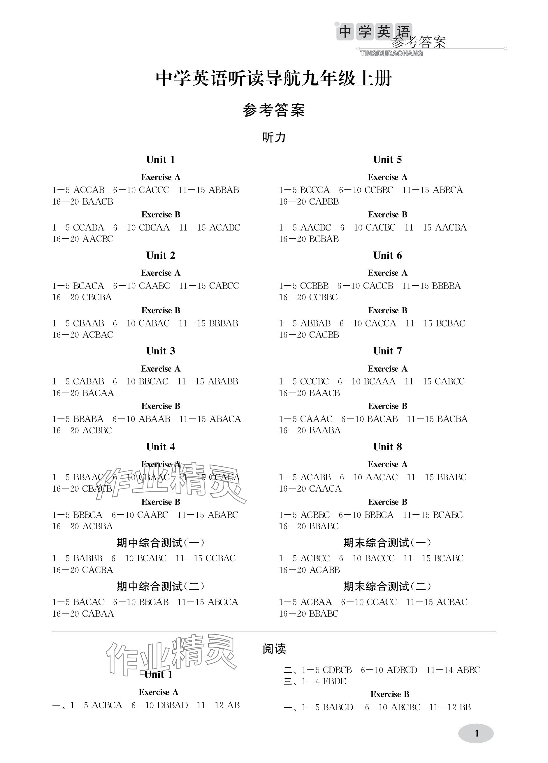 2023年中學(xué)英語(yǔ)聽(tīng)讀導(dǎo)航九年級(jí)上冊(cè)譯林版 參考答案第1頁(yè)