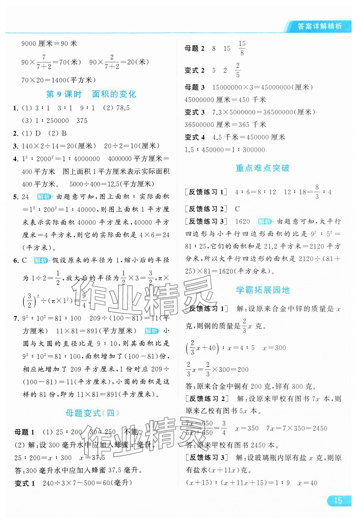 2024年亮点给力提优课时作业本六年级数学下册江苏版 参考答案第15页